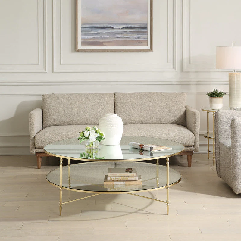 24298-UTT |Henzler 91 W x 48 H x 91 D Round Coffee Table with Mirror Top