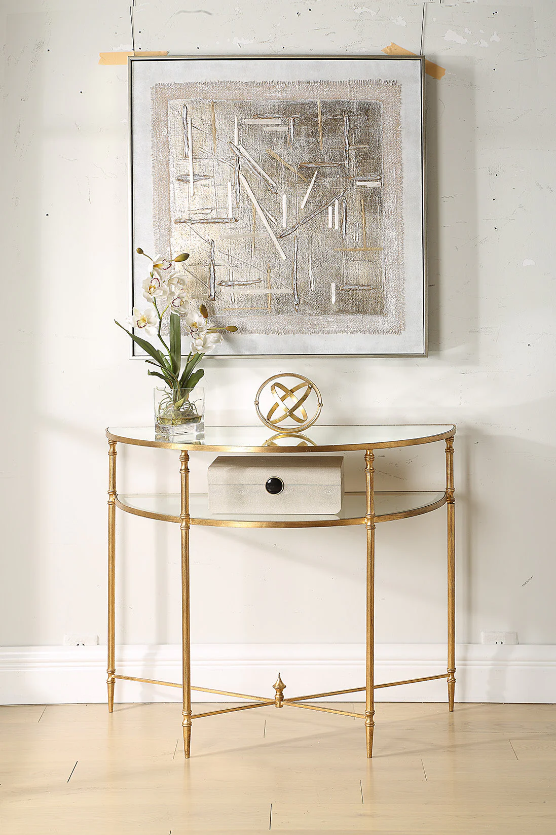 24304-SL-UTT | Henzler 91 W x 76 H x 45 D Demilune Console Table with Mirror Top