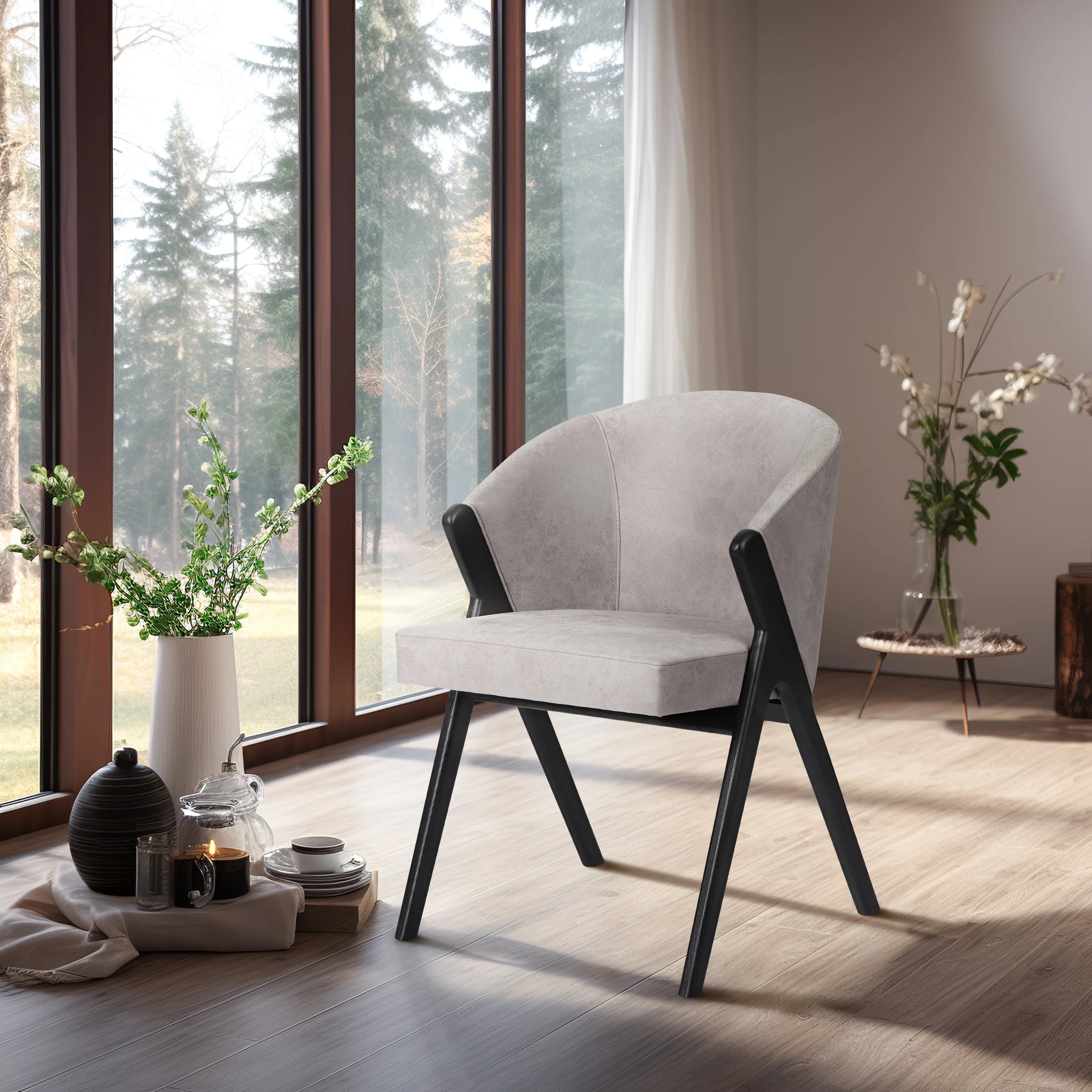 31" Astra Suede Wood Accent Chair, Ivory - Image 12