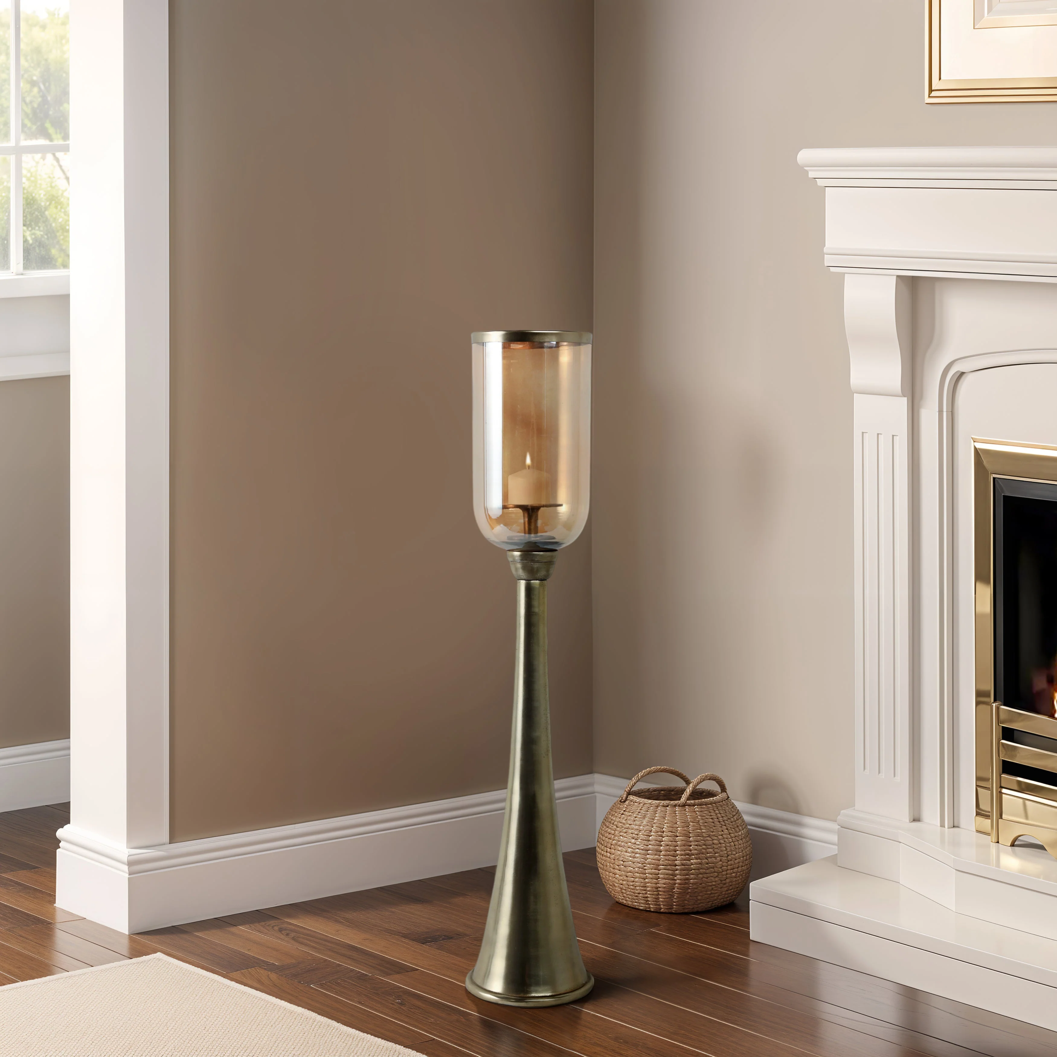 34" Illum Small Gold Glass Candle Hurricane - Image 12