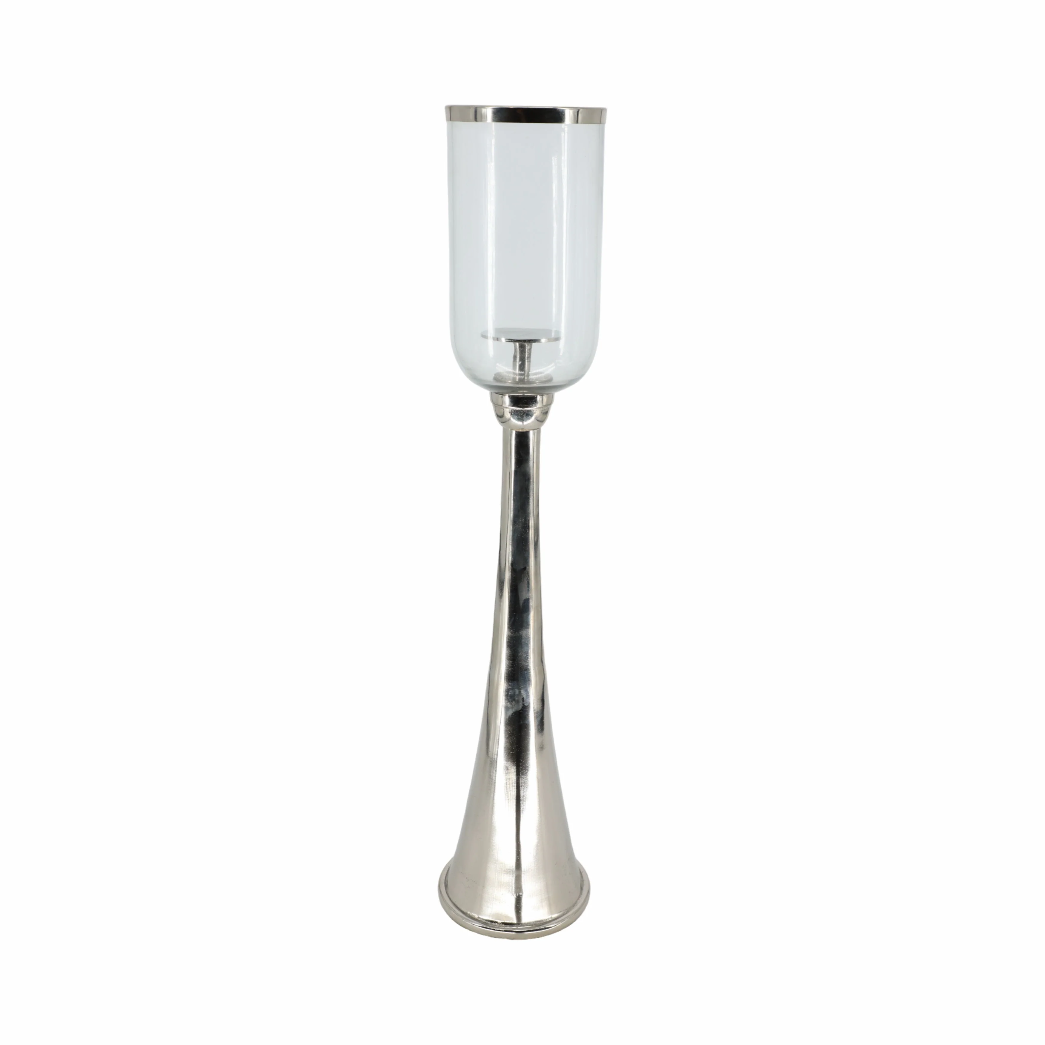 34" Radiant Small Silver Glass Candle Hurricane - Image 3