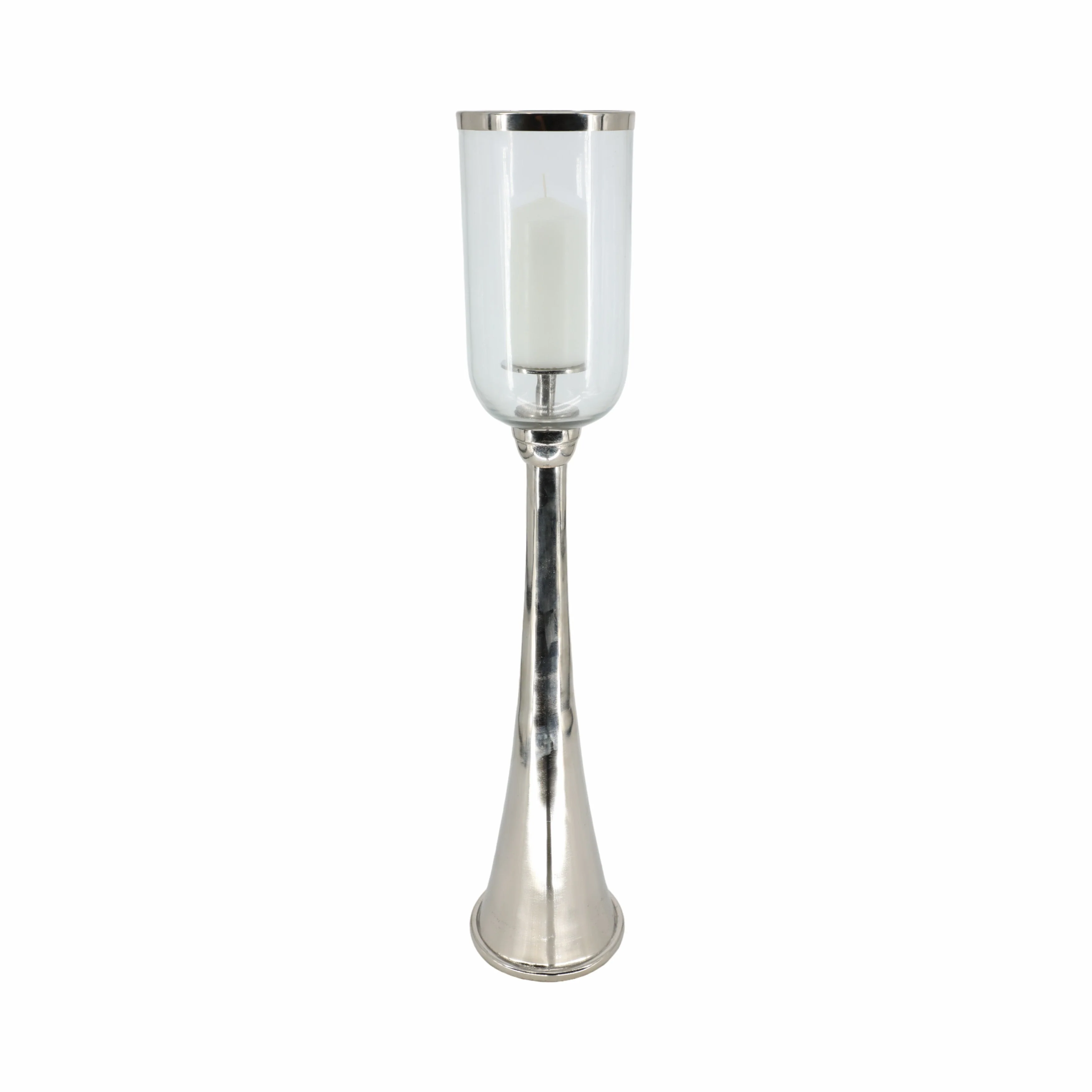 34" Radiant Small Silver Glass Candle Hurricane - Image 4