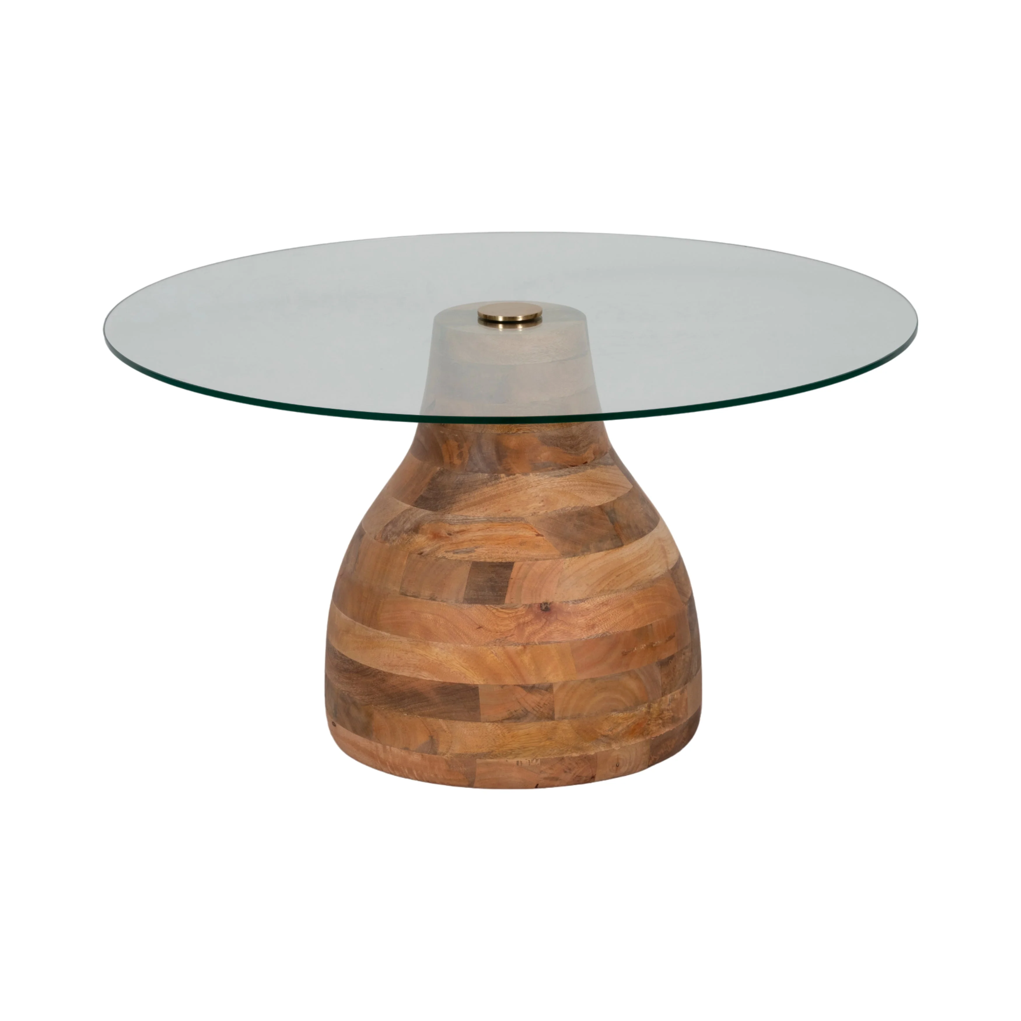 34" Striped Wood Coffee Table With Glass Top, Natu - Image 10