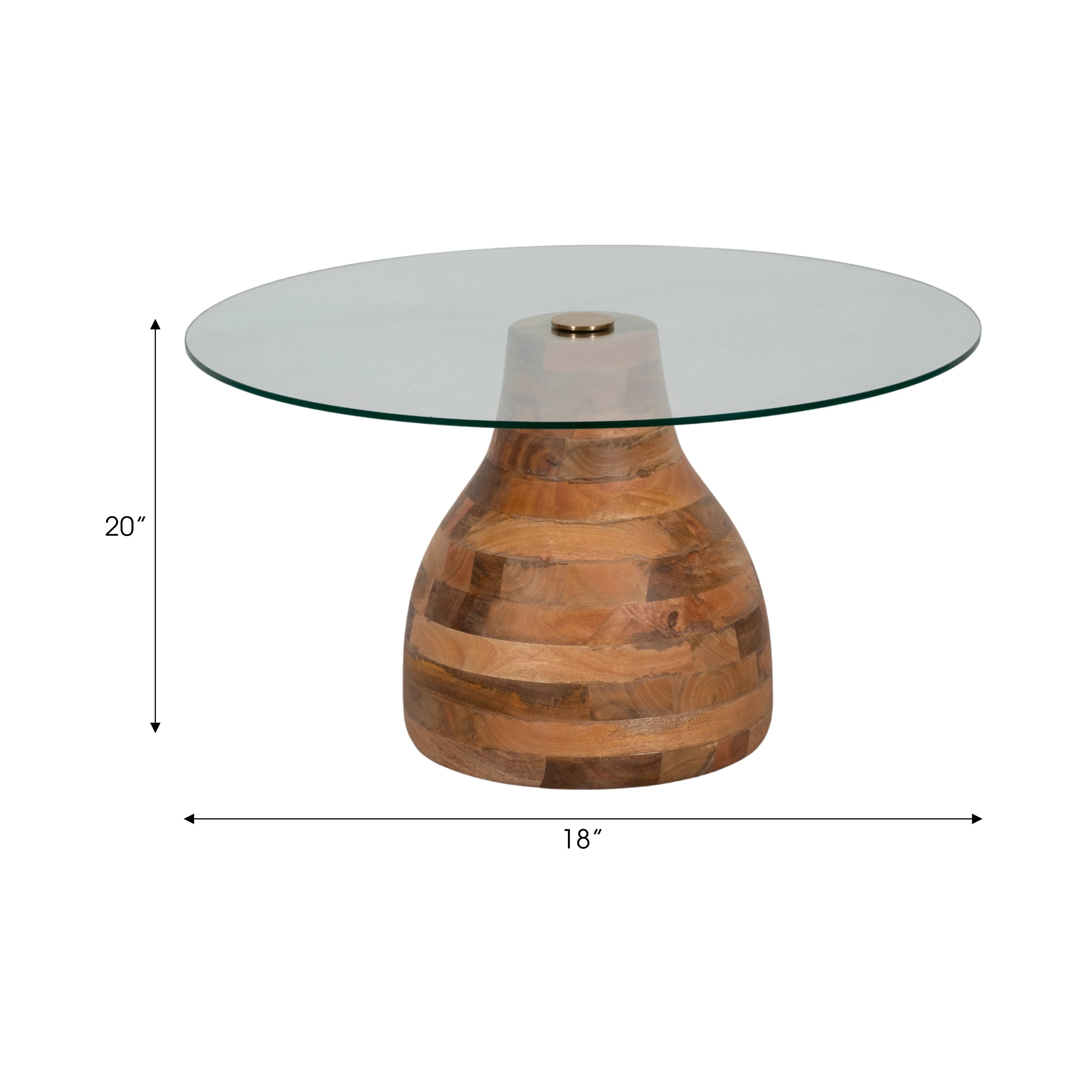 34" Striped Wood Coffee Table With Glass Top, Natu - Image 14