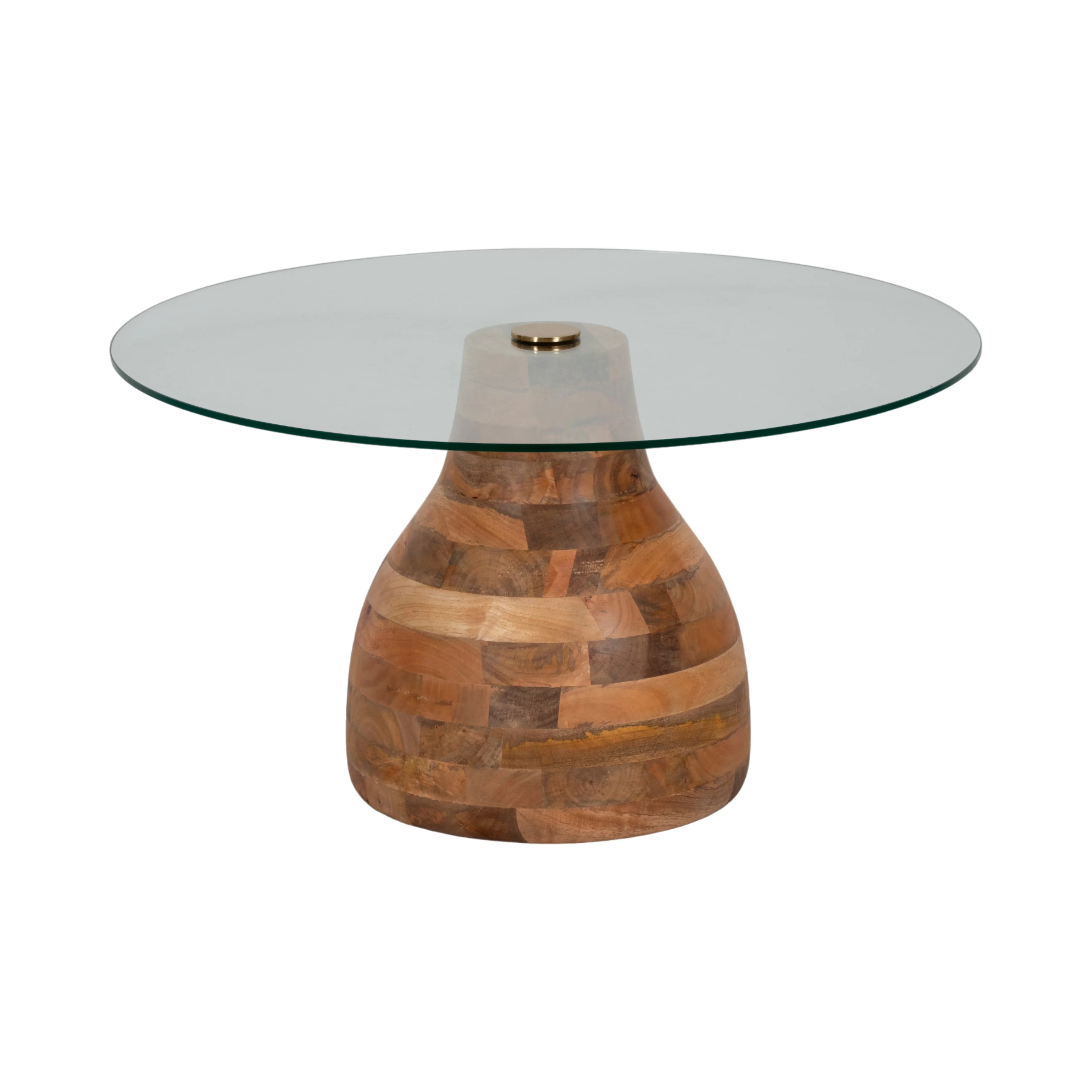 34" Striped Wood Coffee Table With Glass Top, Natu - Image 9
