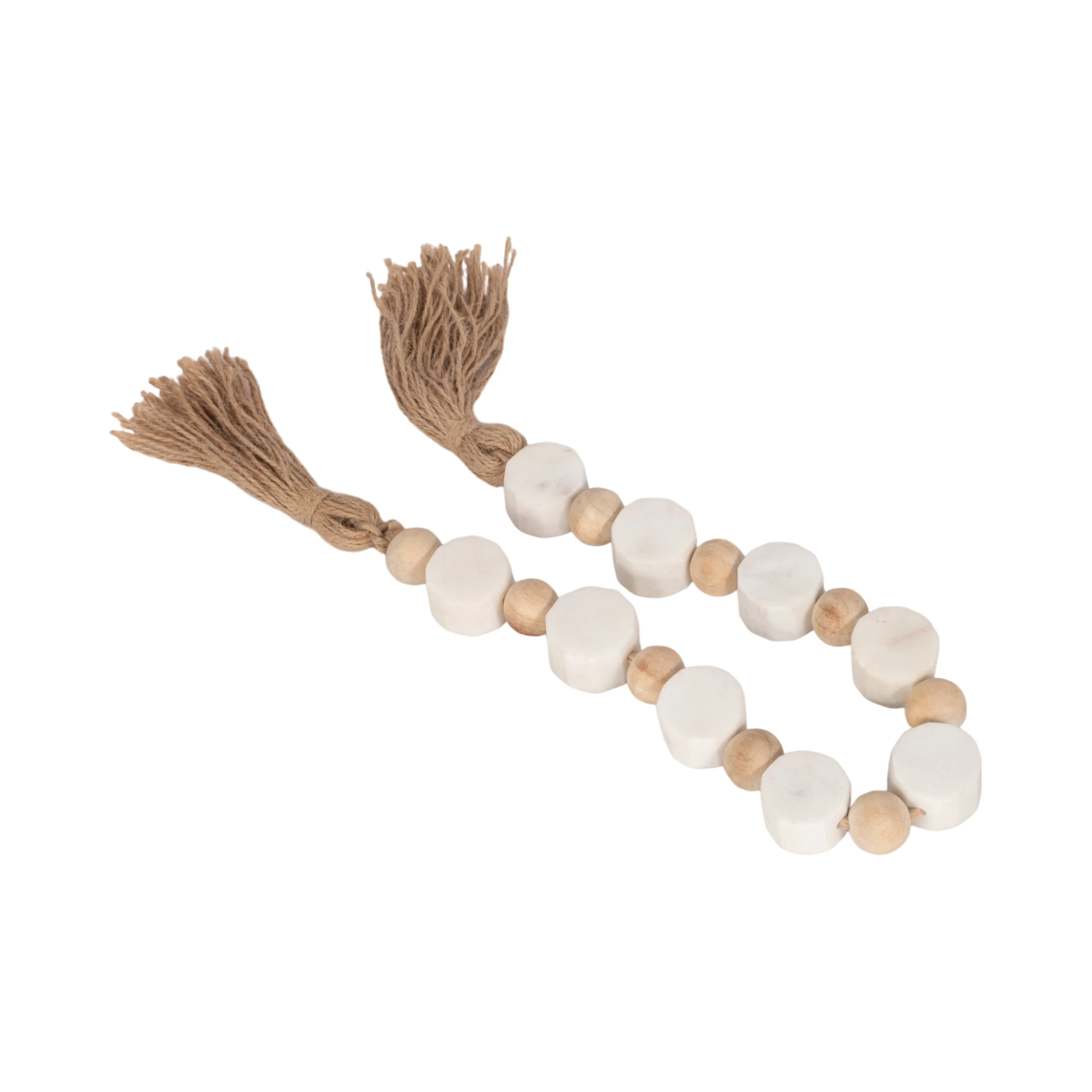 36" Marble And Wood Beads Garland, White/natural - Image 10