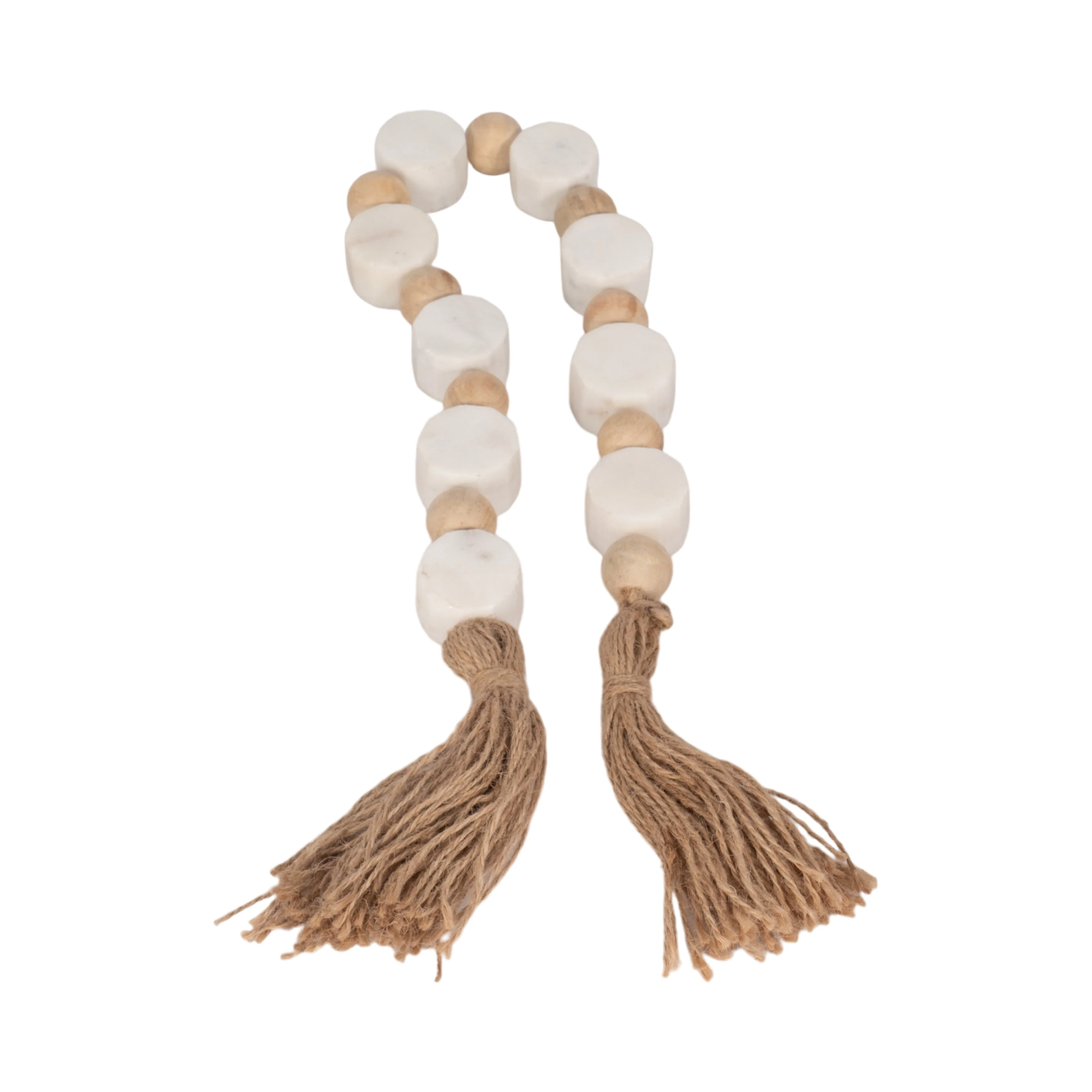 36" Marble And Wood Beads Garland, White/natural - Image 8