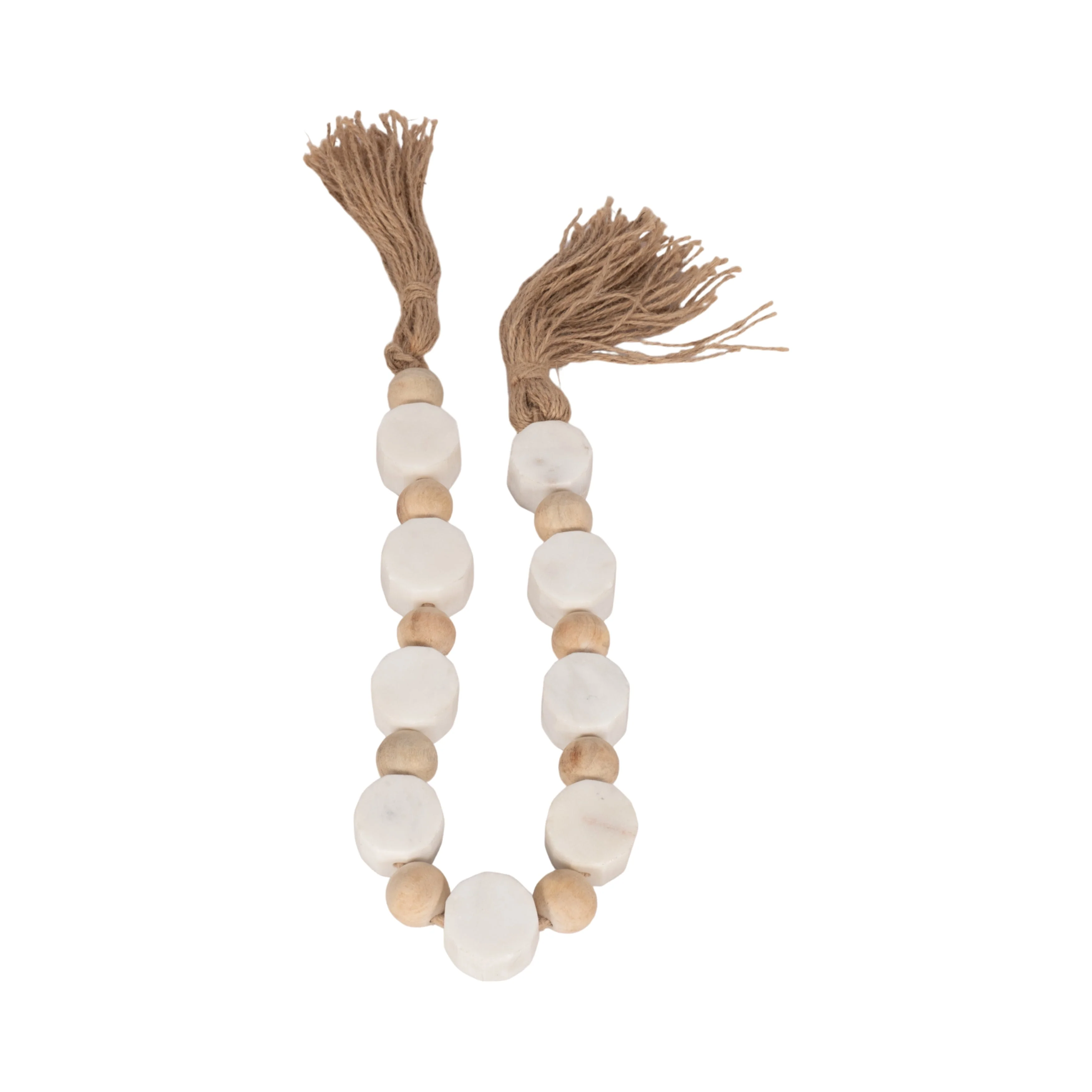 36" Marble And Wood Beads Garland, White/natural - Image 9