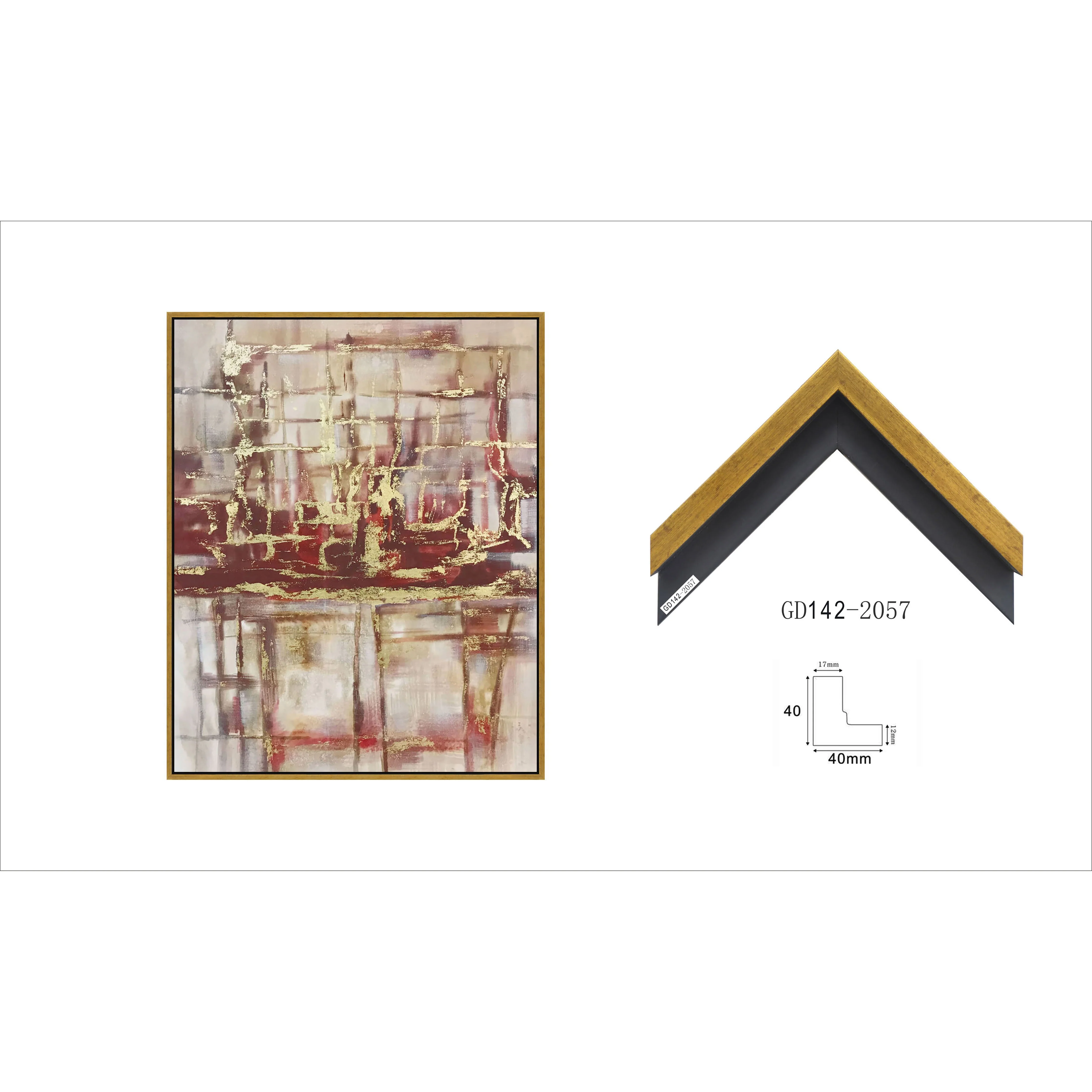 43X53 ABSTRACT ON CANVAS W/ GOLD FOIL, RED - Image 2
