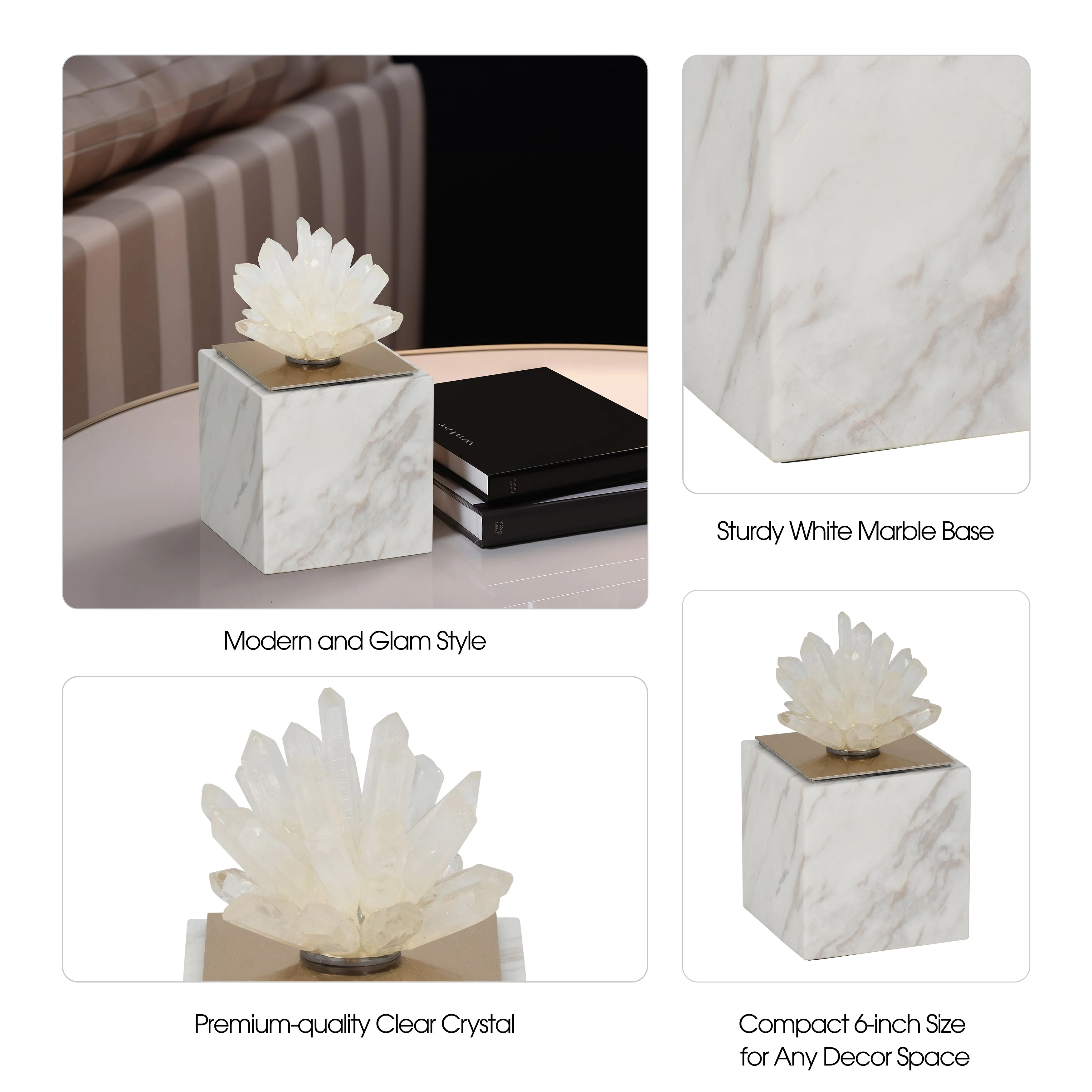 6" Julia Tall Crystal And Marble Block - Image 8