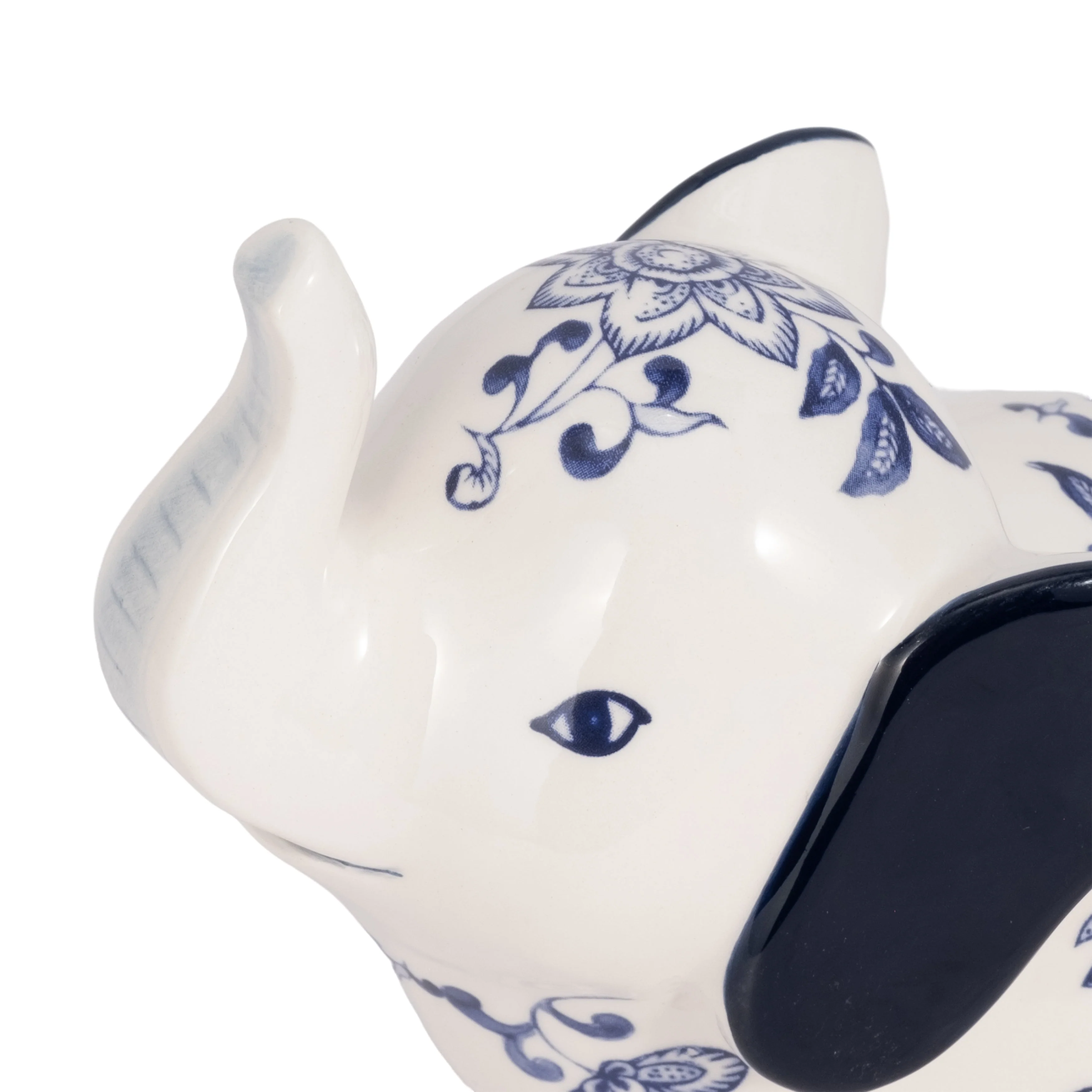 6" Trunk Up Chinoiserie Elephant, Blue/white - Image 14