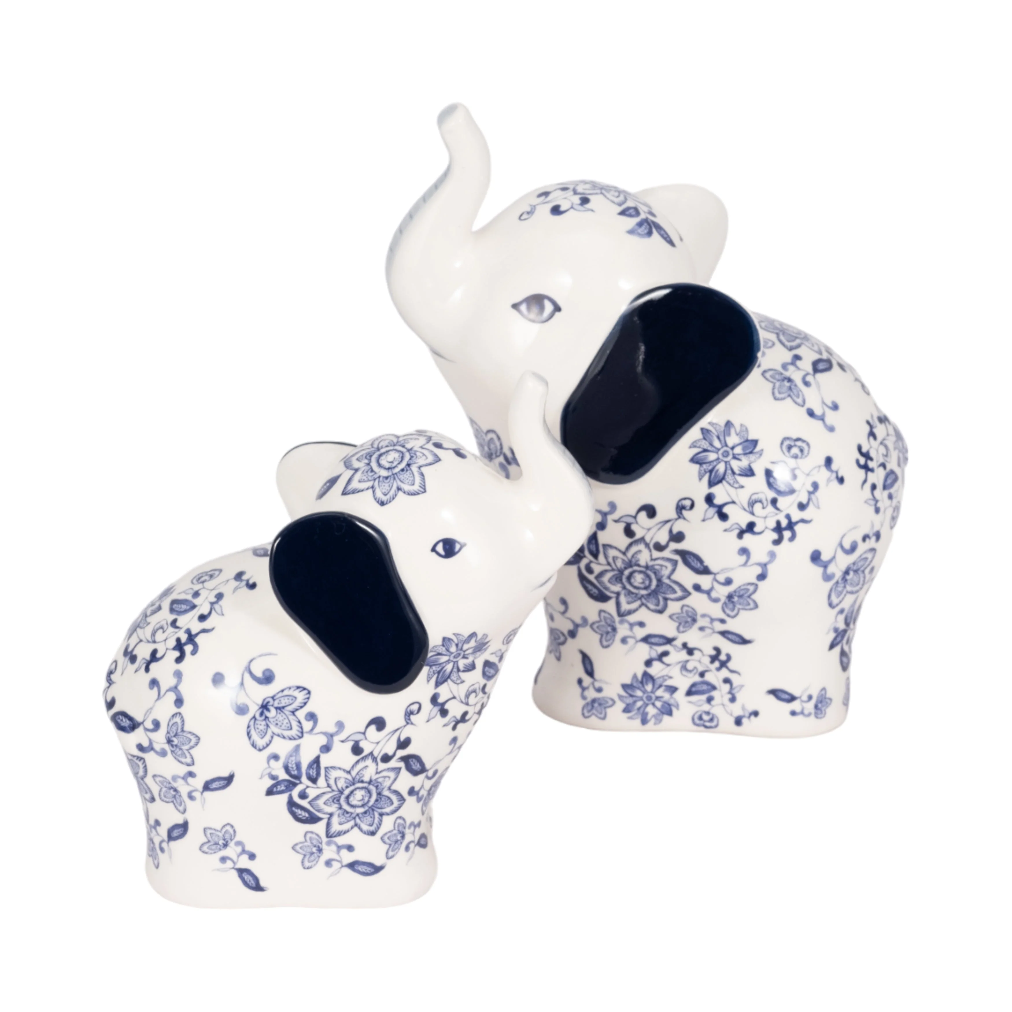 6" Trunk Up Chinoiserie Elephant, Blue/white - Image 17