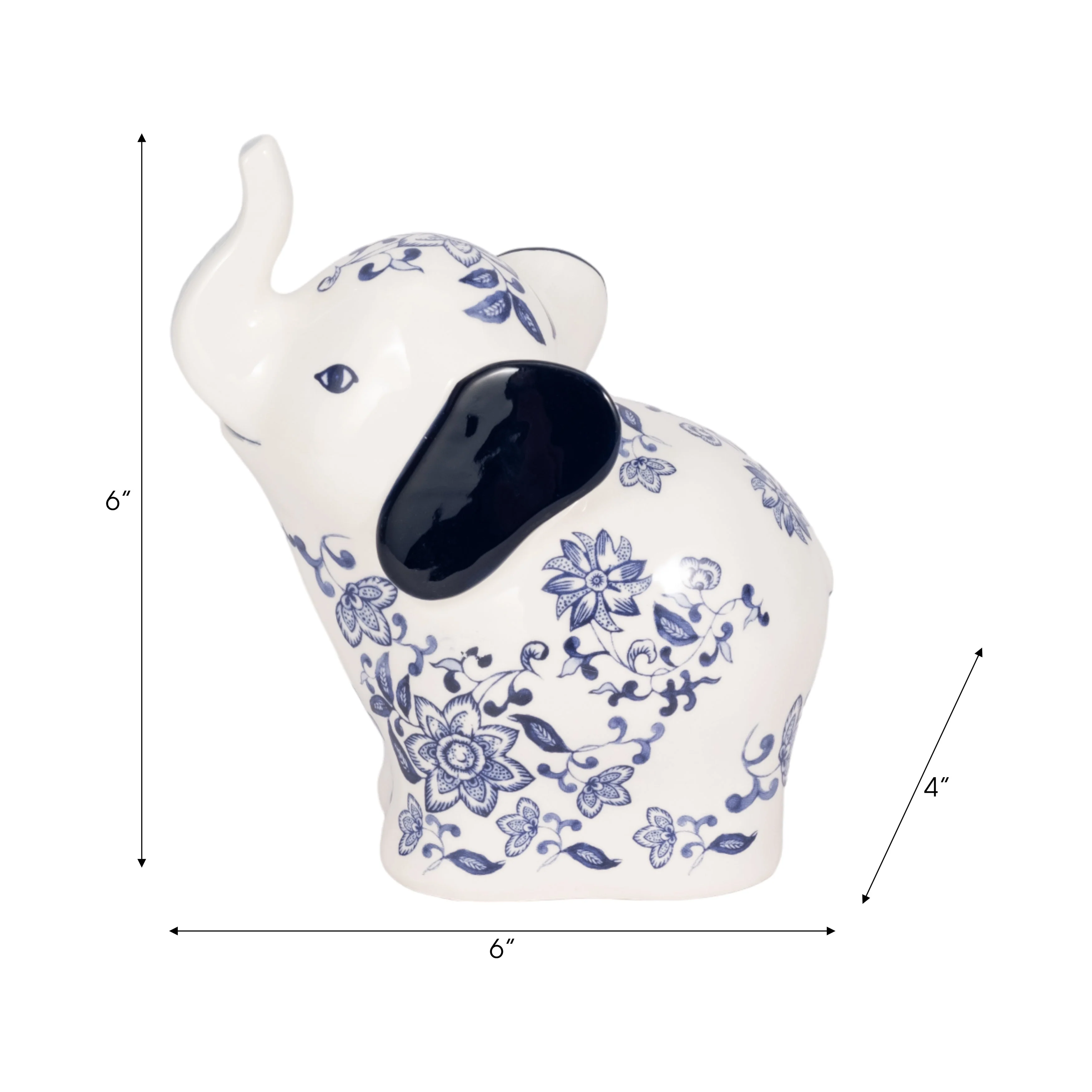 6" Trunk Up Chinoiserie Elephant, Blue/white - Image 18
