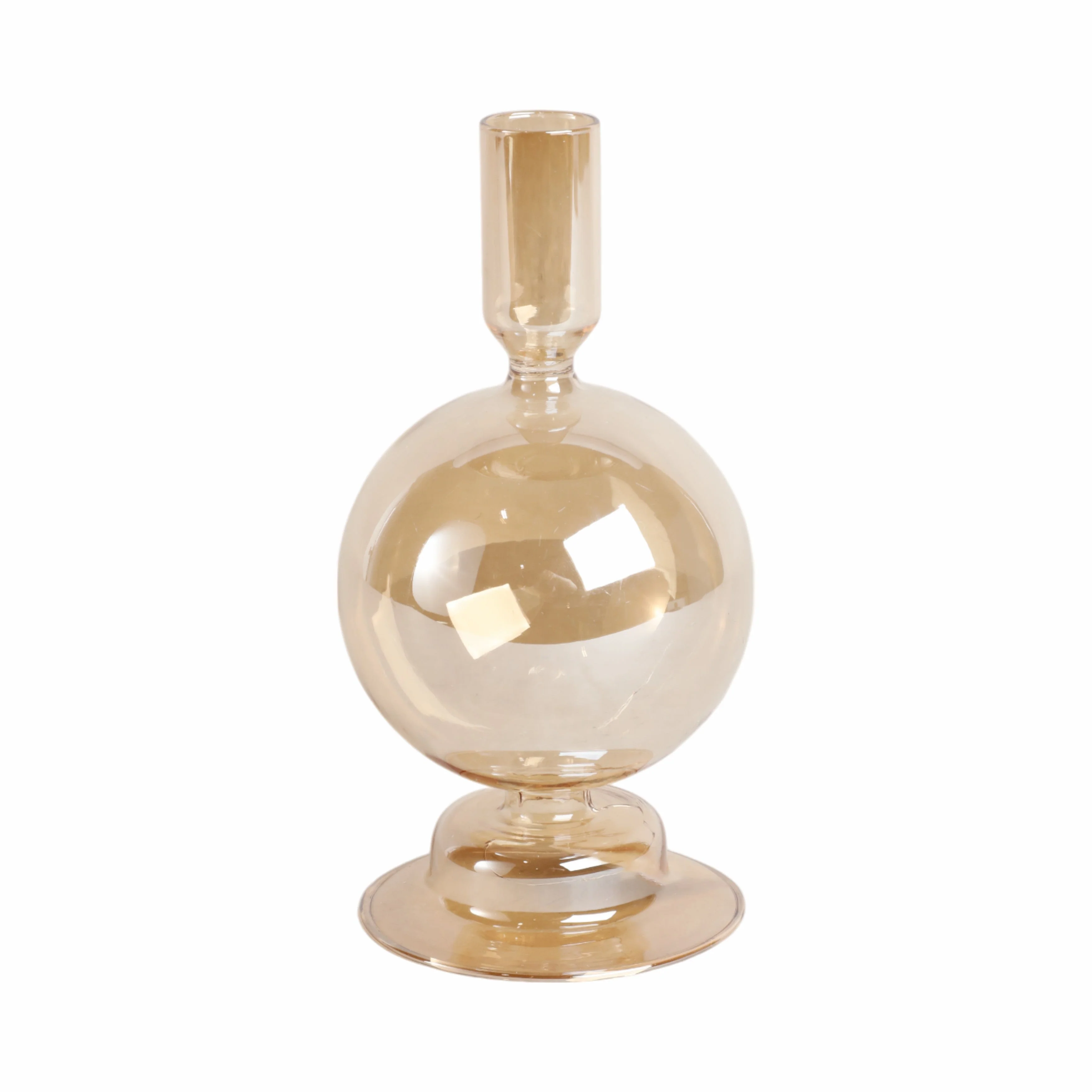 7" Glass Bubble Taper Candle Holder, Gold Luster - Image 2