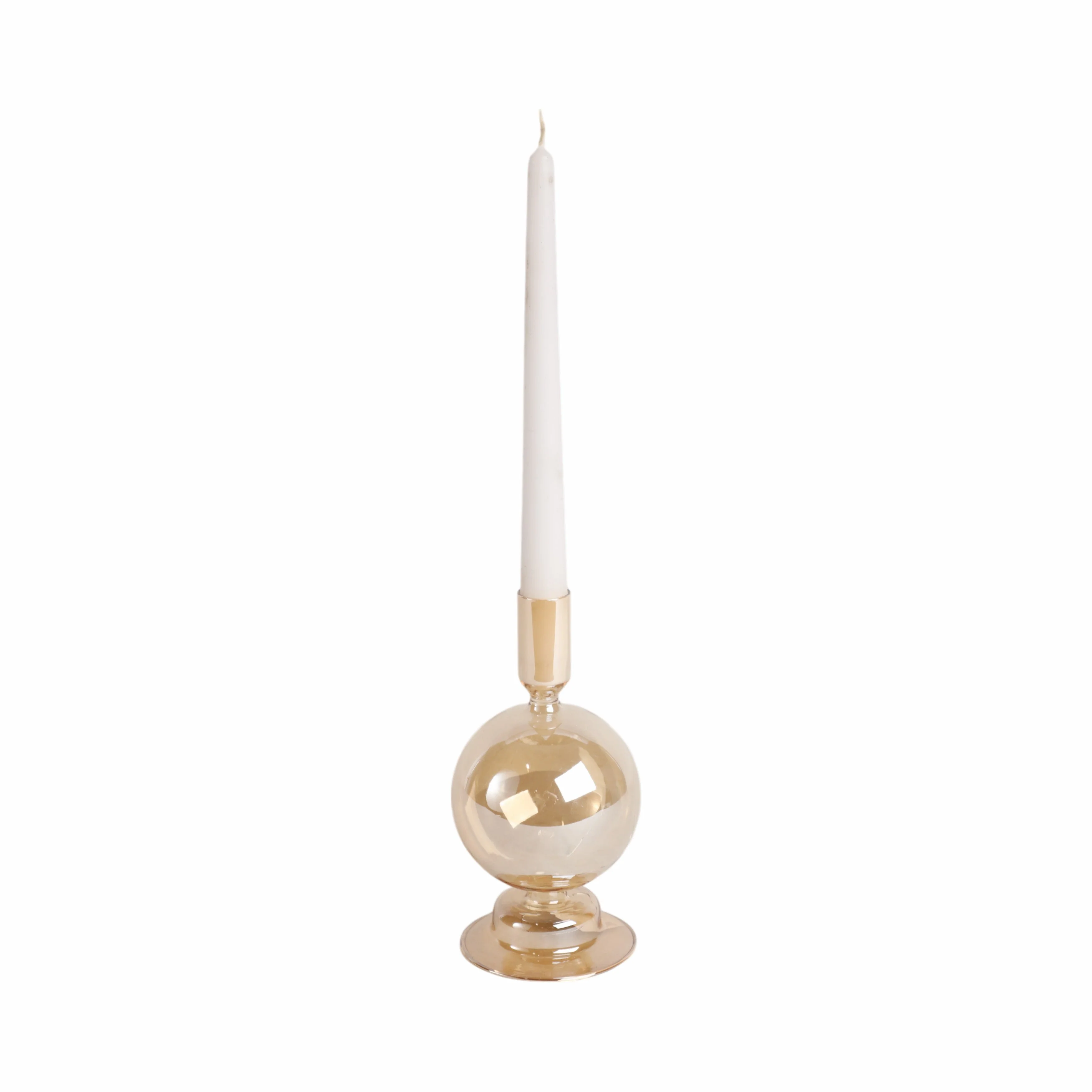 7" Glass Bubble Taper Candle Holder, Gold Luster - Image 3