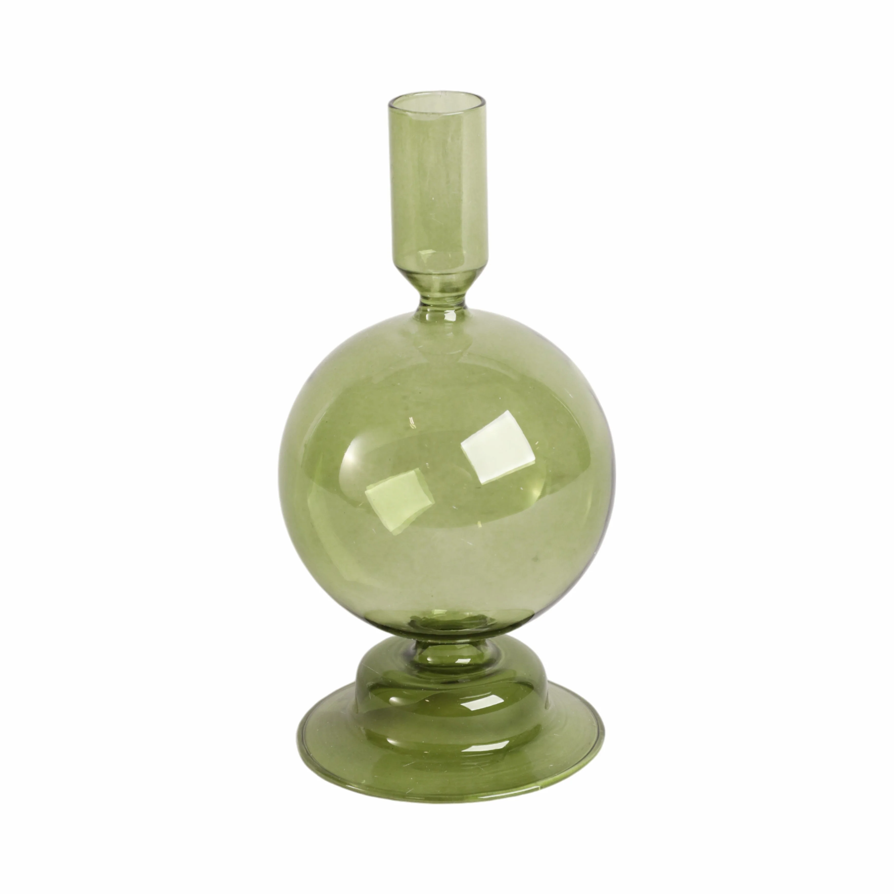 7" Glass Bubble Taper Candle Holder, Olive - Image 2