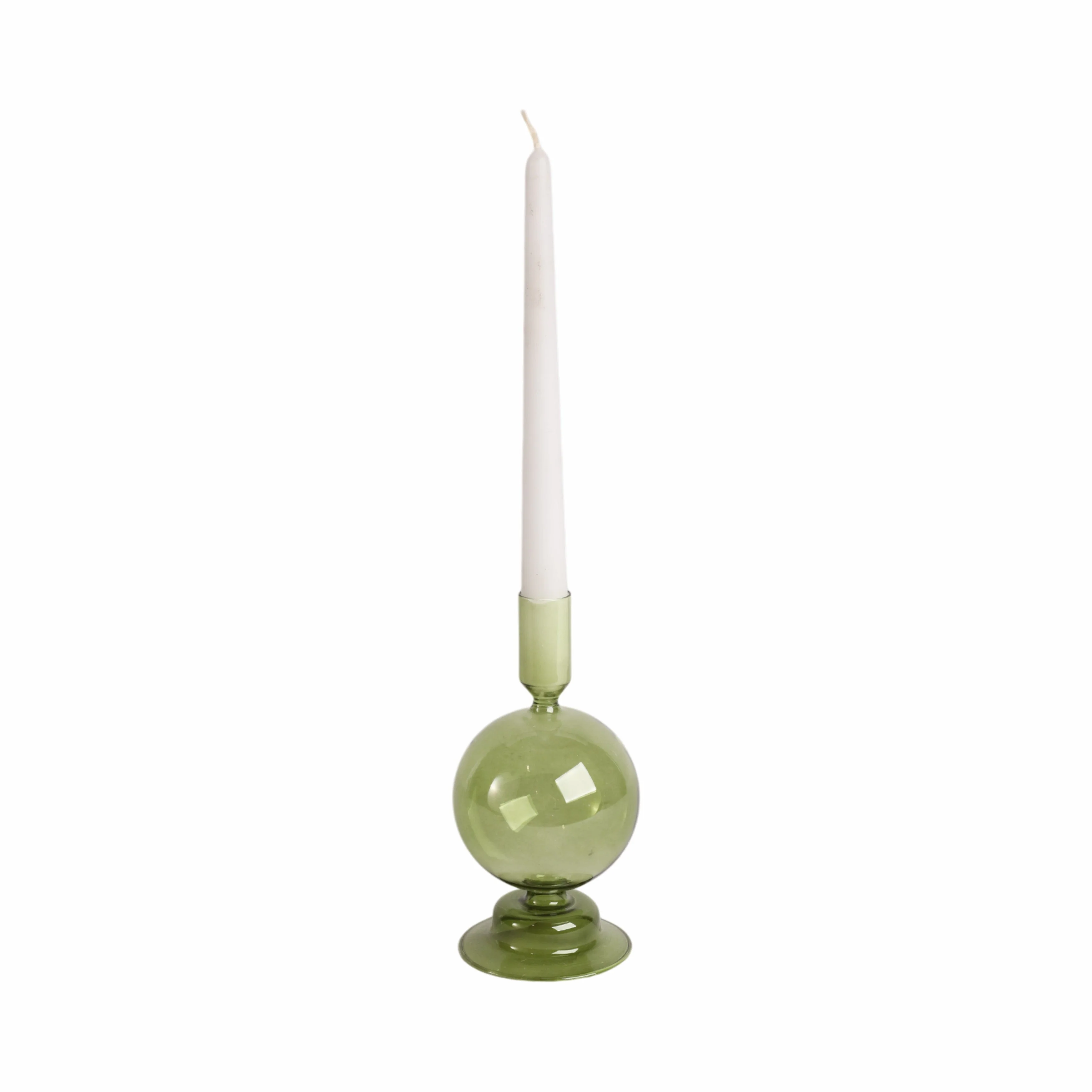 7" Glass Bubble Taper Candle Holder, Olive - Image 3