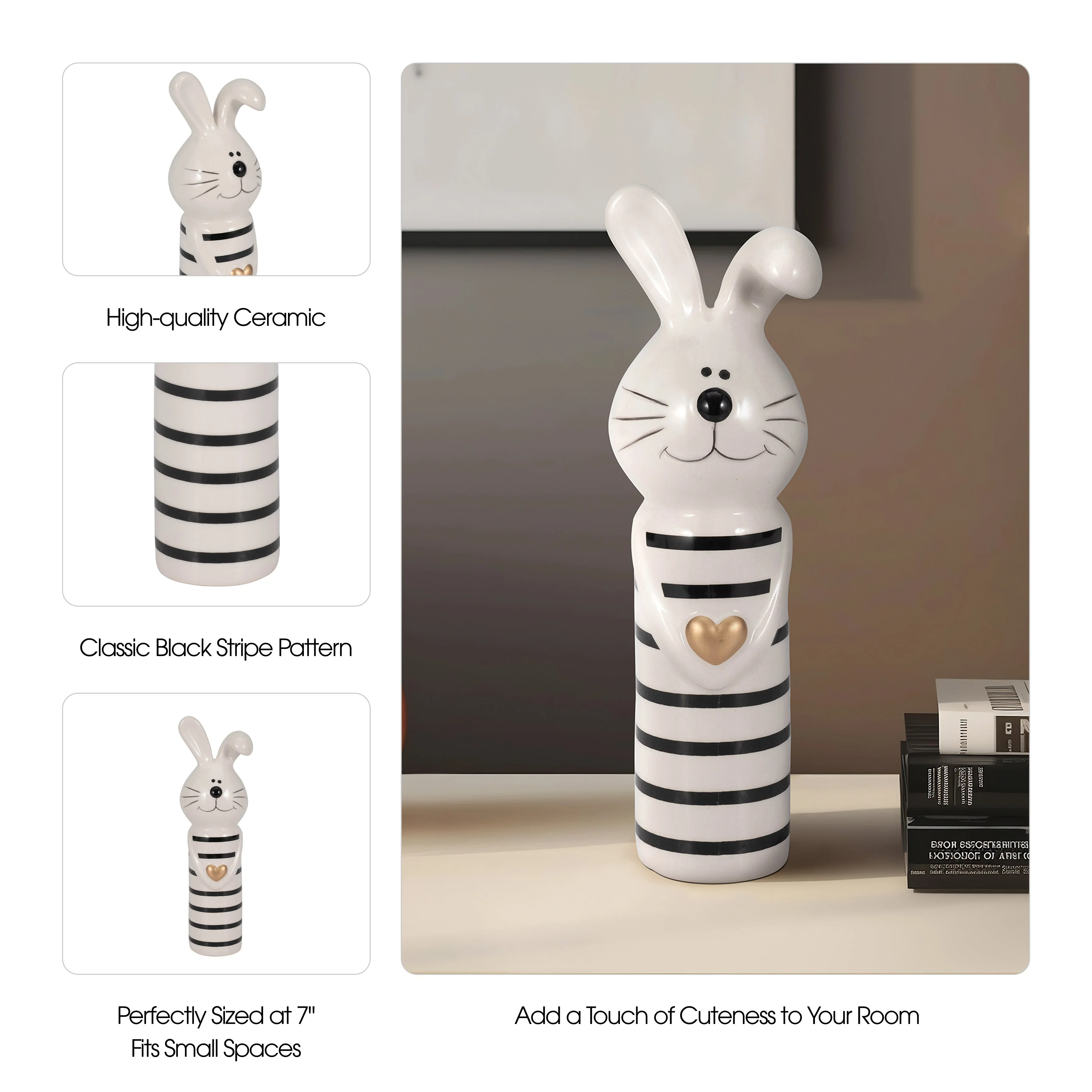 7" Lines Bunny With Gold Heart, White/black - Image 10