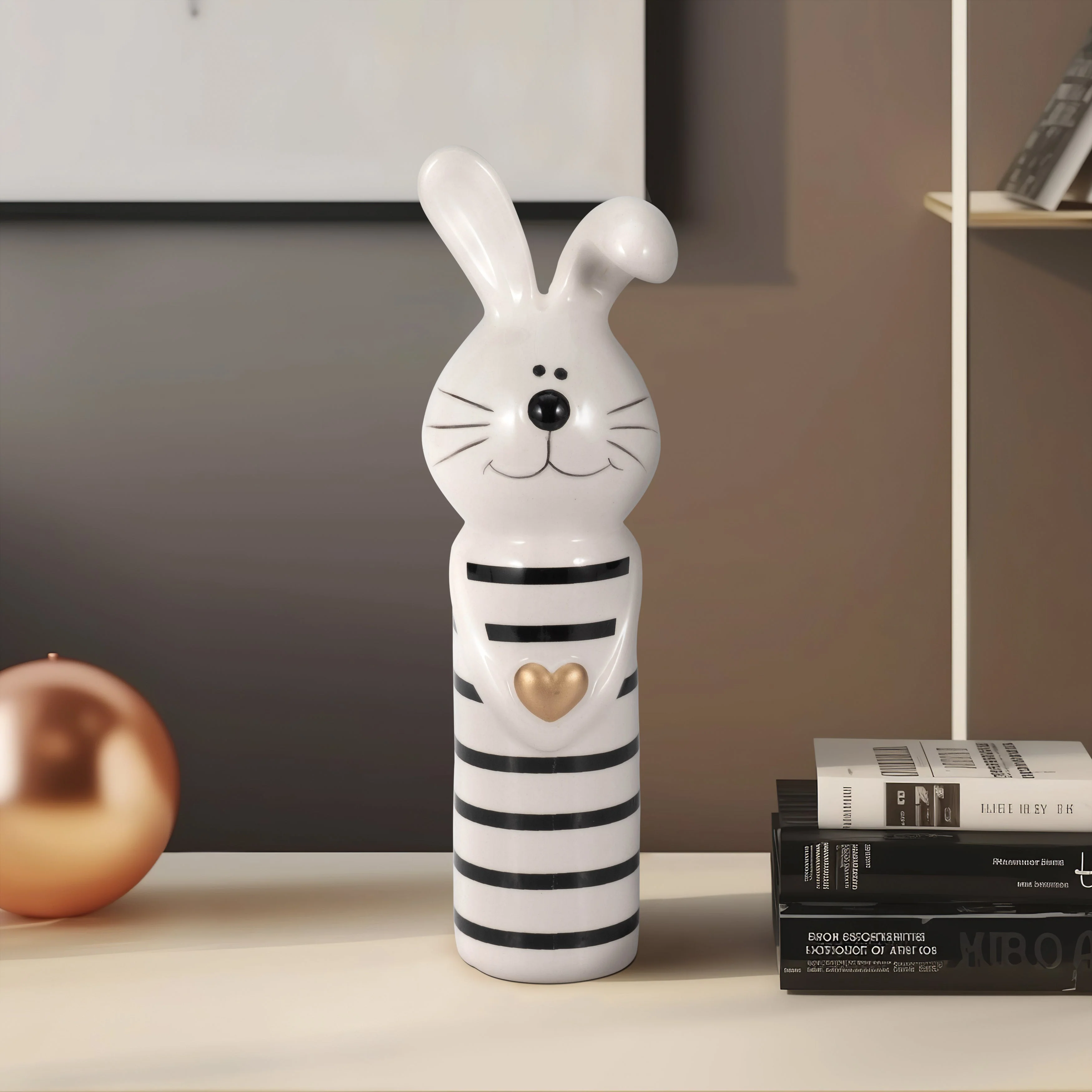 7" Lines Bunny With Gold Heart, White/black - Image 22