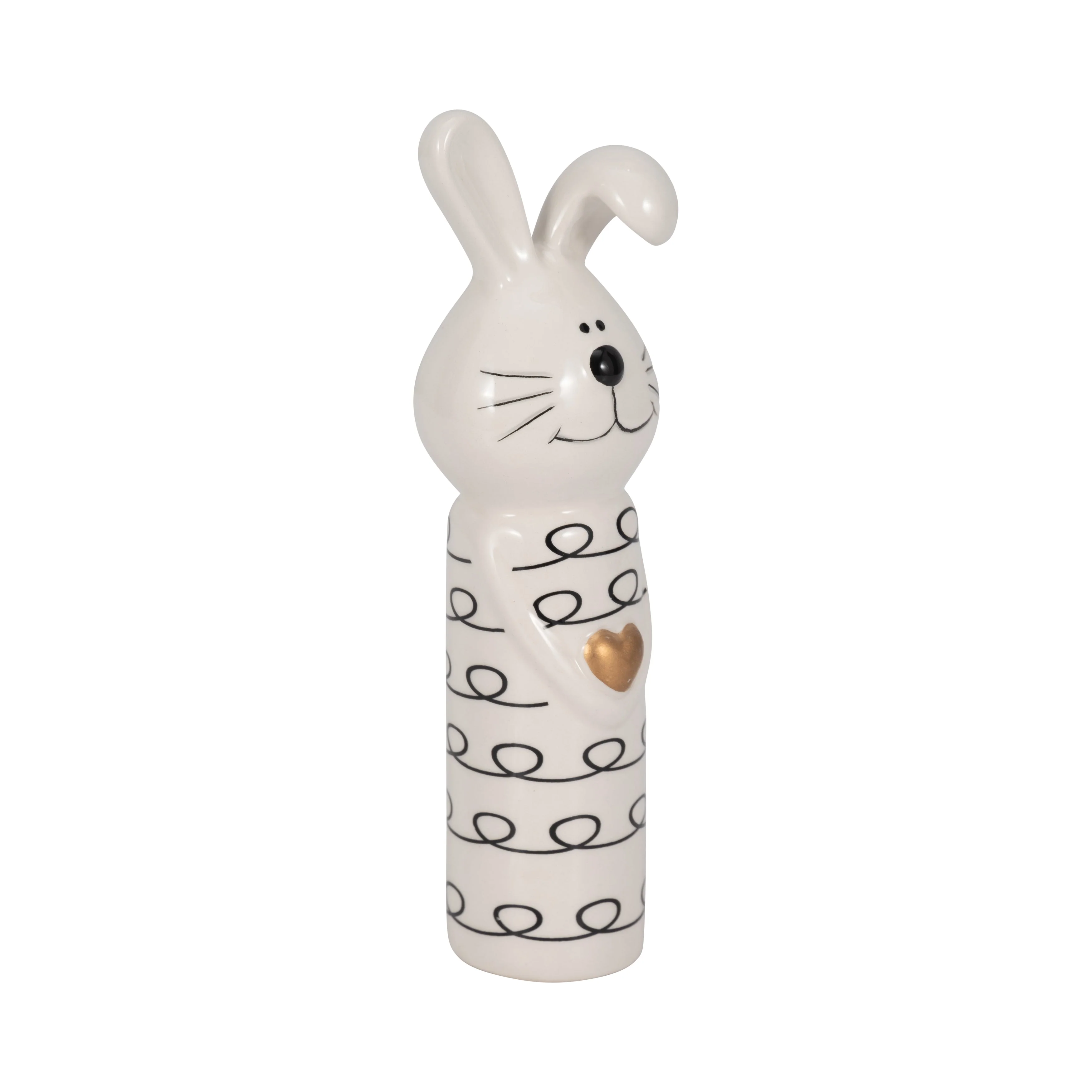 7" Squiggly Bunny With Gold Heart, White/black - Image 13