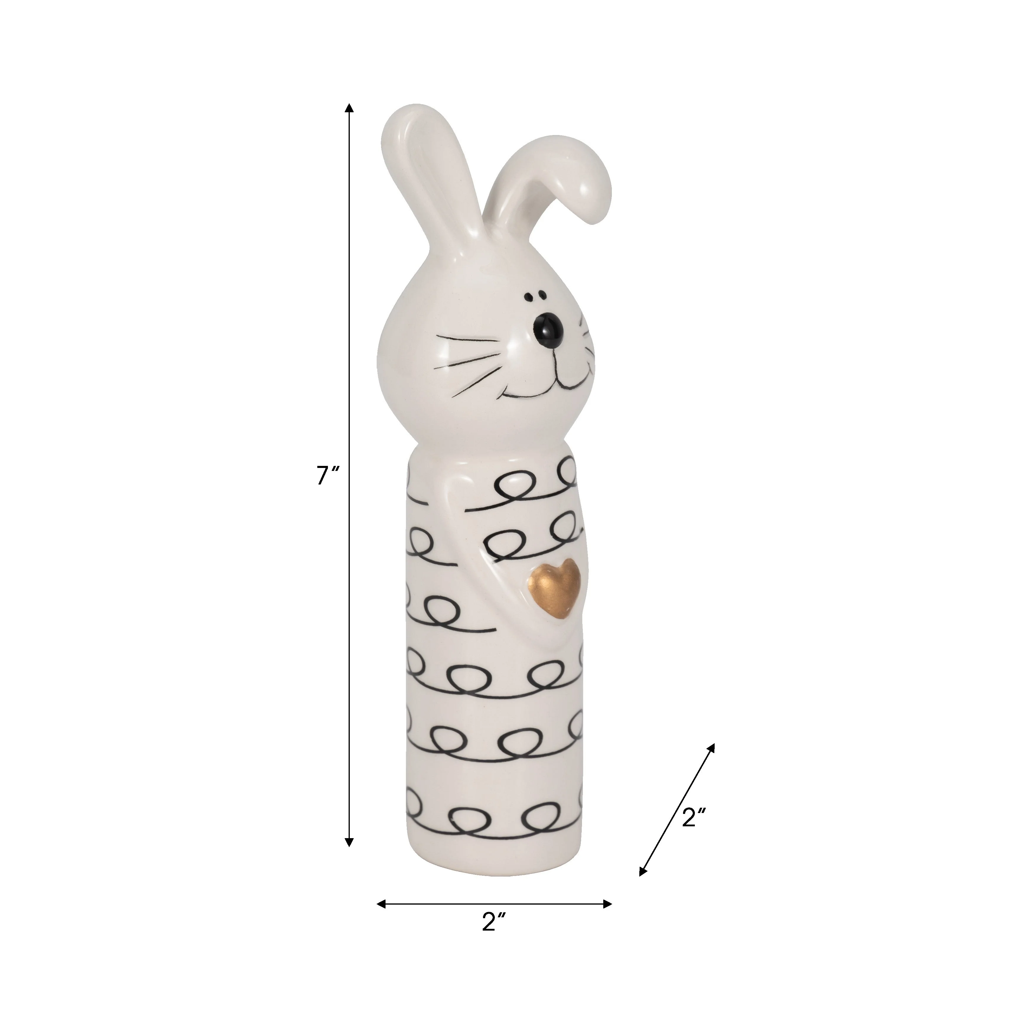 7" Squiggly Bunny With Gold Heart, White/black - Image 20