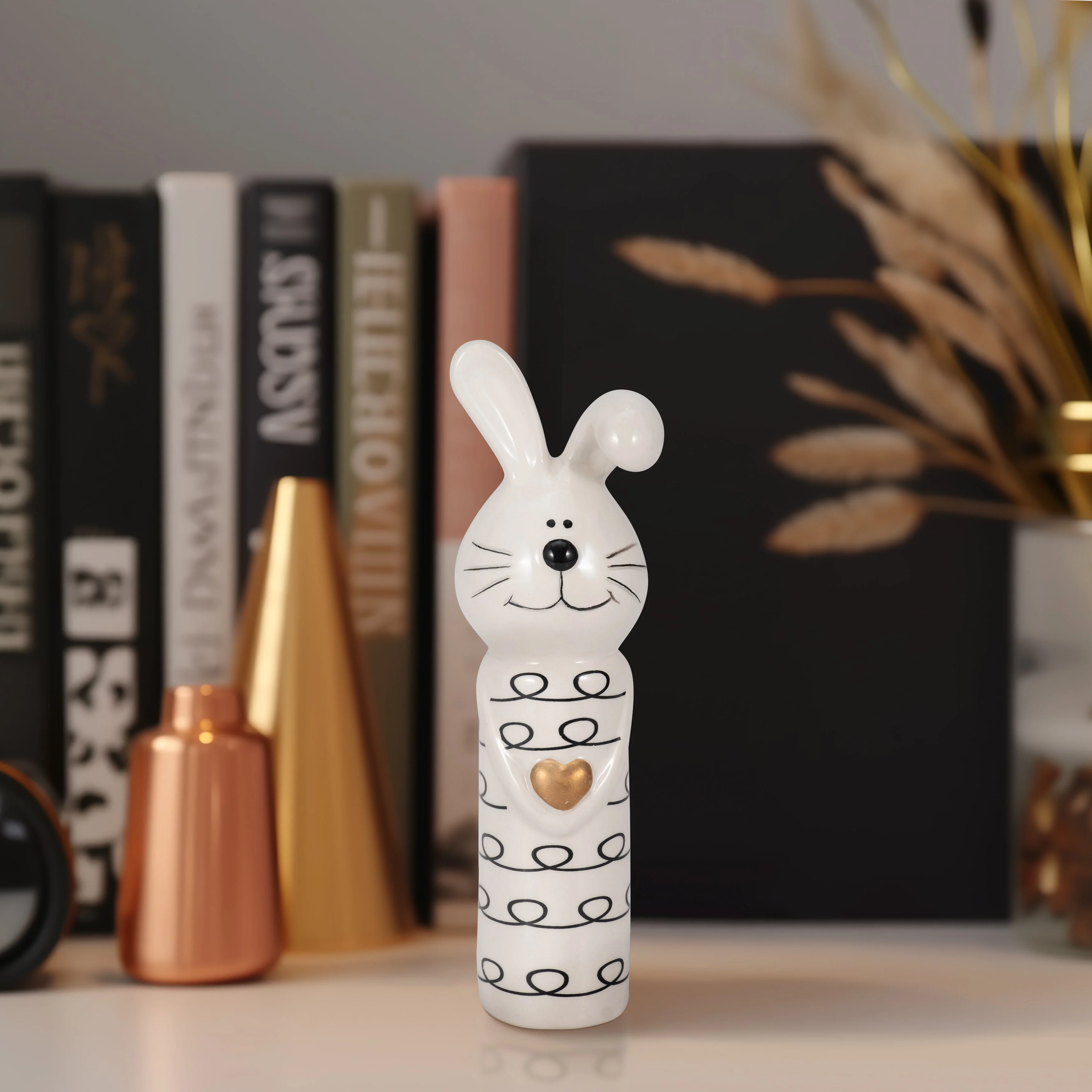7" Squiggly Bunny With Gold Heart, White/black - Image 22