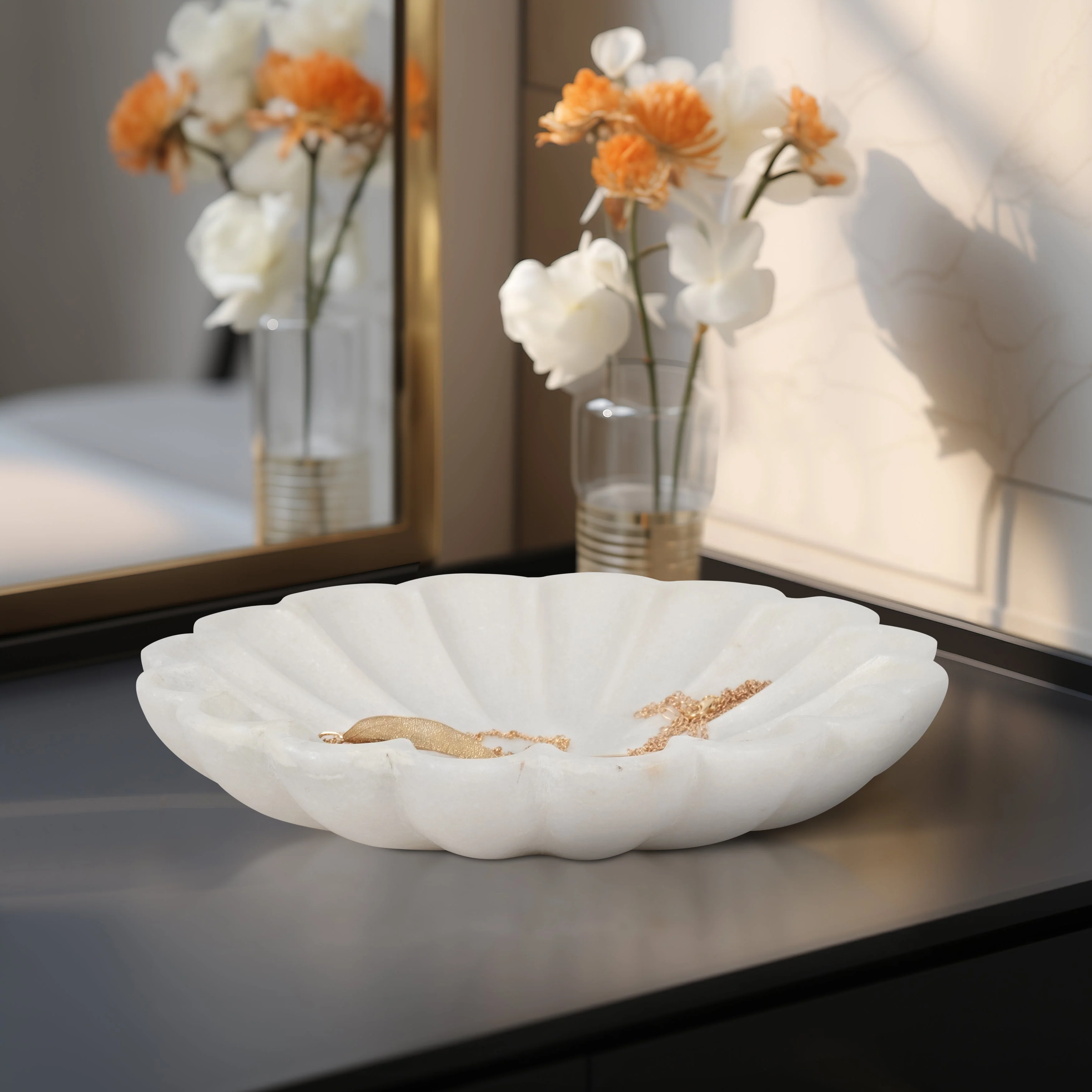 8" Hadara Marble Flower Tray, Tan - Image 10