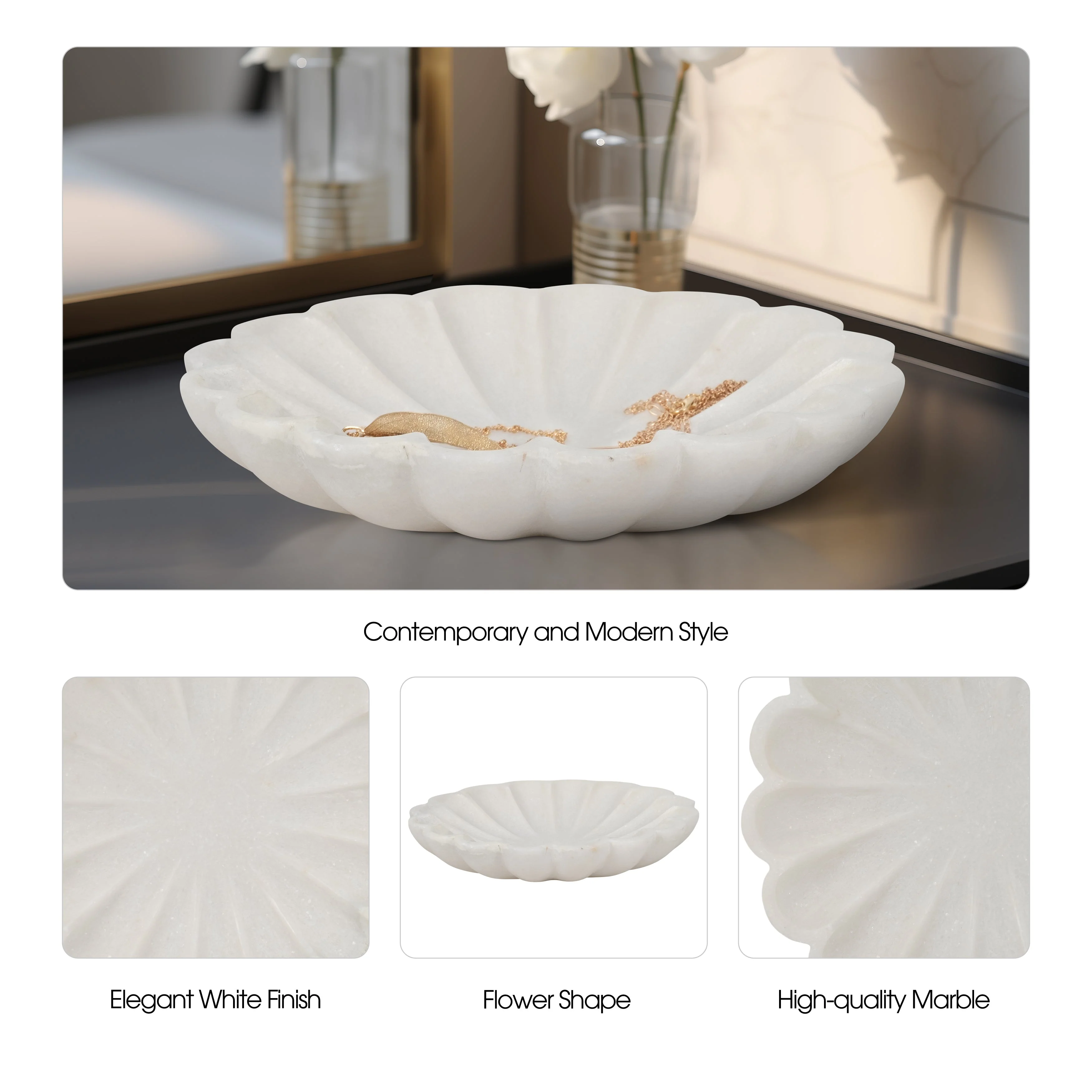 8" Hadara Marble Flower Tray, Tan - Image 9