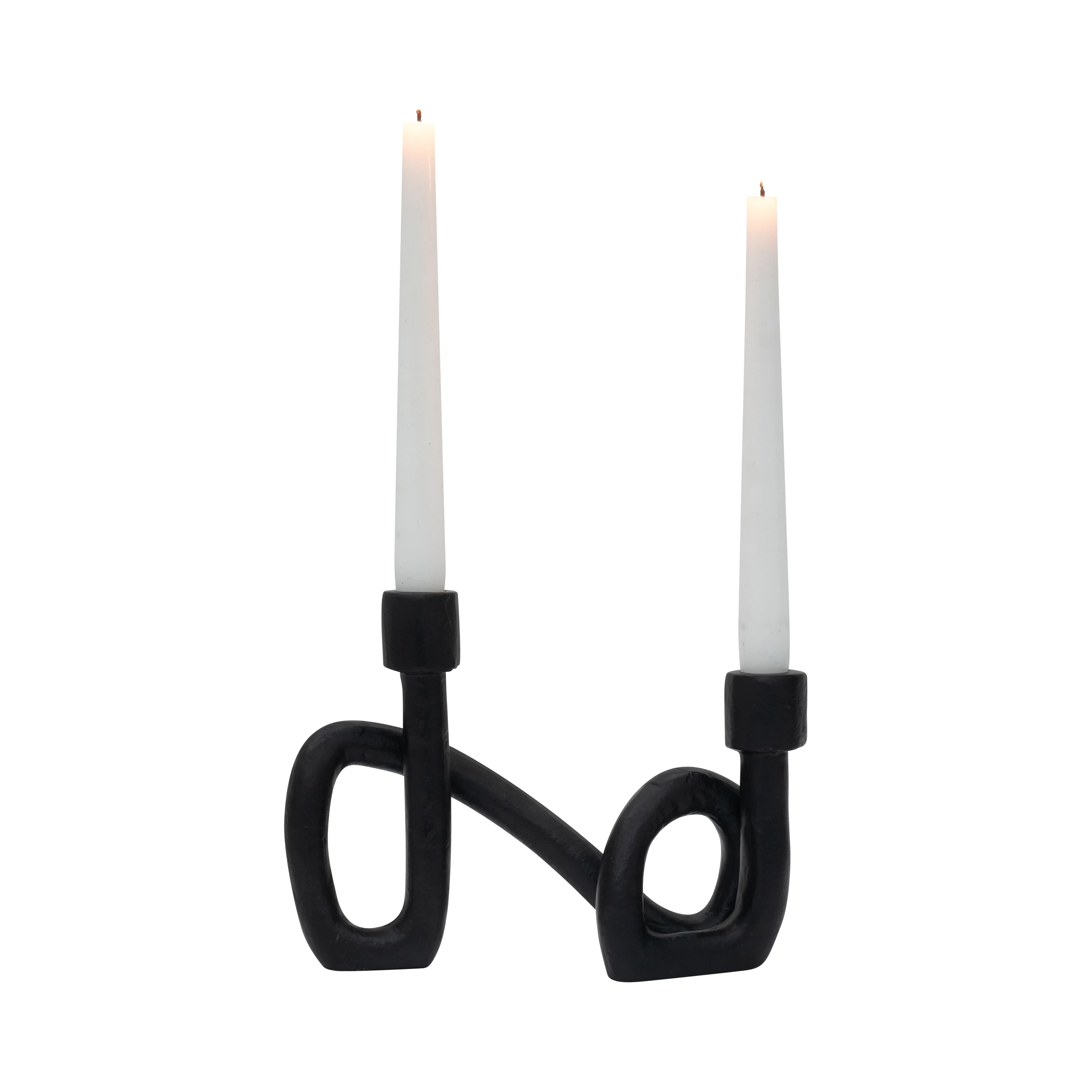 9" Swirled 2 Taper Candleholder, Black - Image 2