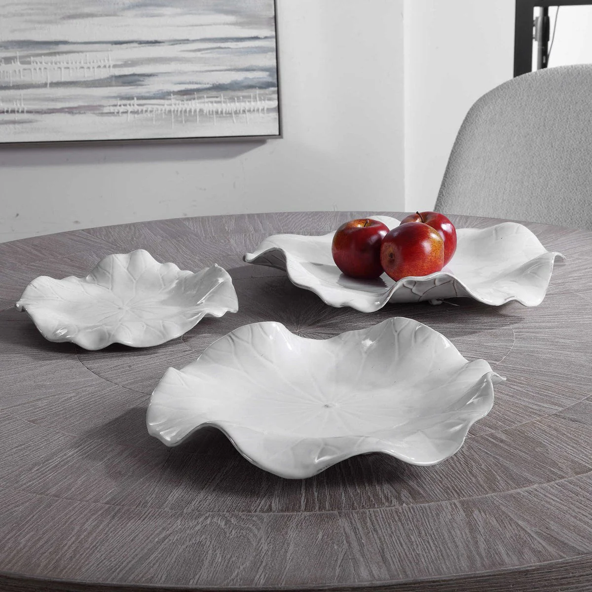 Abella Ceramic Wall Decor, S/3, White - Image 3