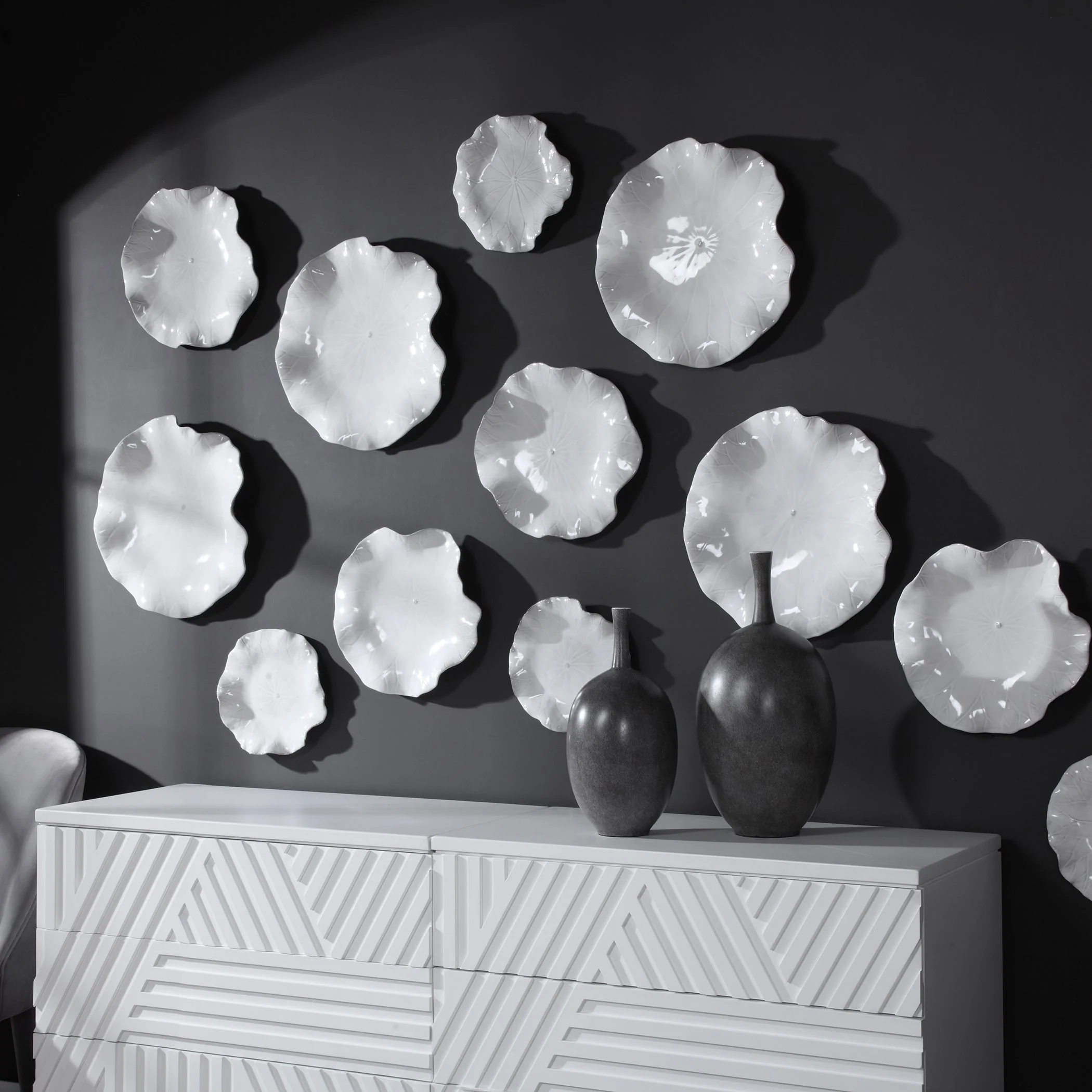 Abella Ceramic Wall Decor, S/3, White - Image 9