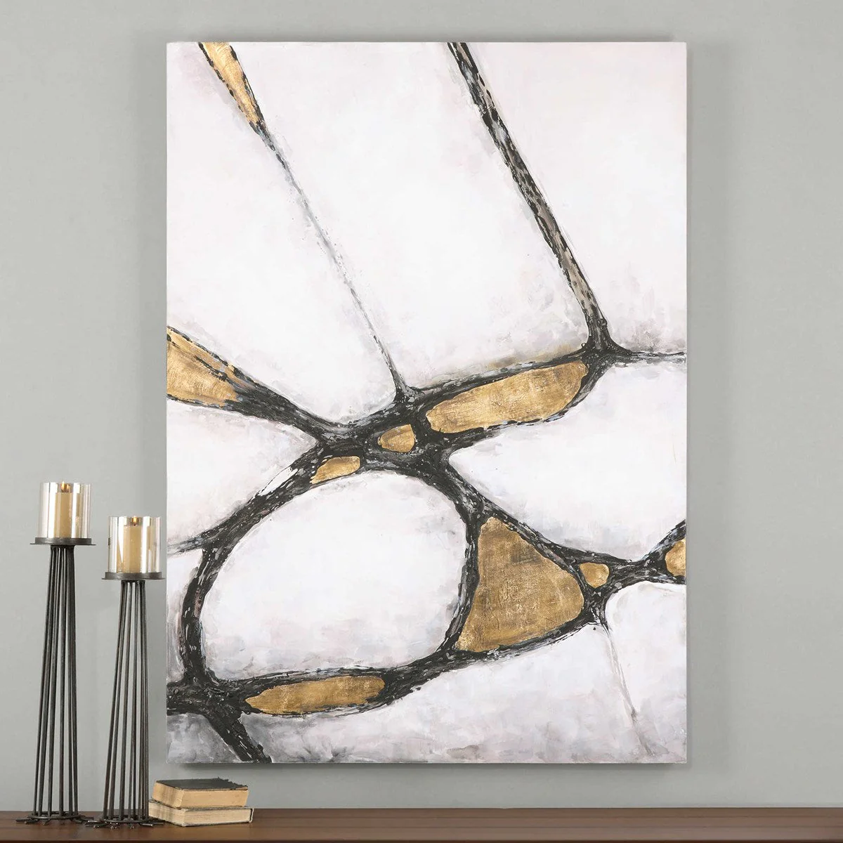 Abstract In Gold And Black Hand Painted Canvas Hp - Image 2