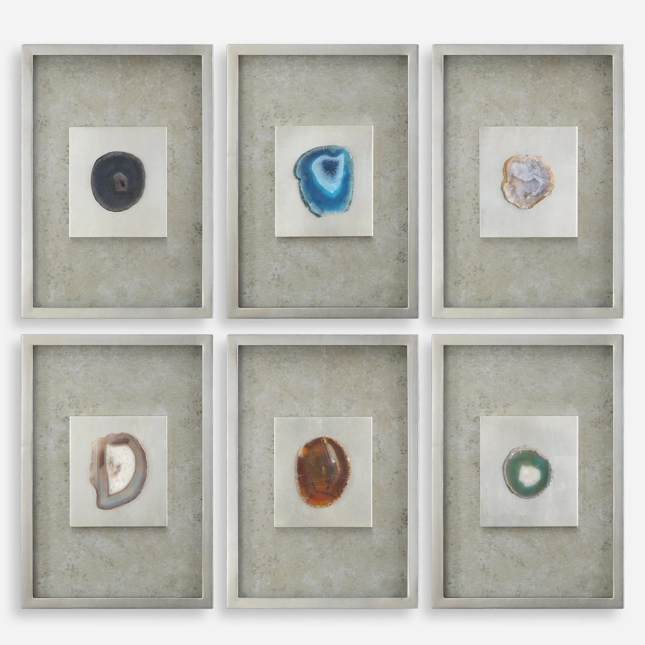 Agate Stone Silver Shadow Box, S/6 - Image 3