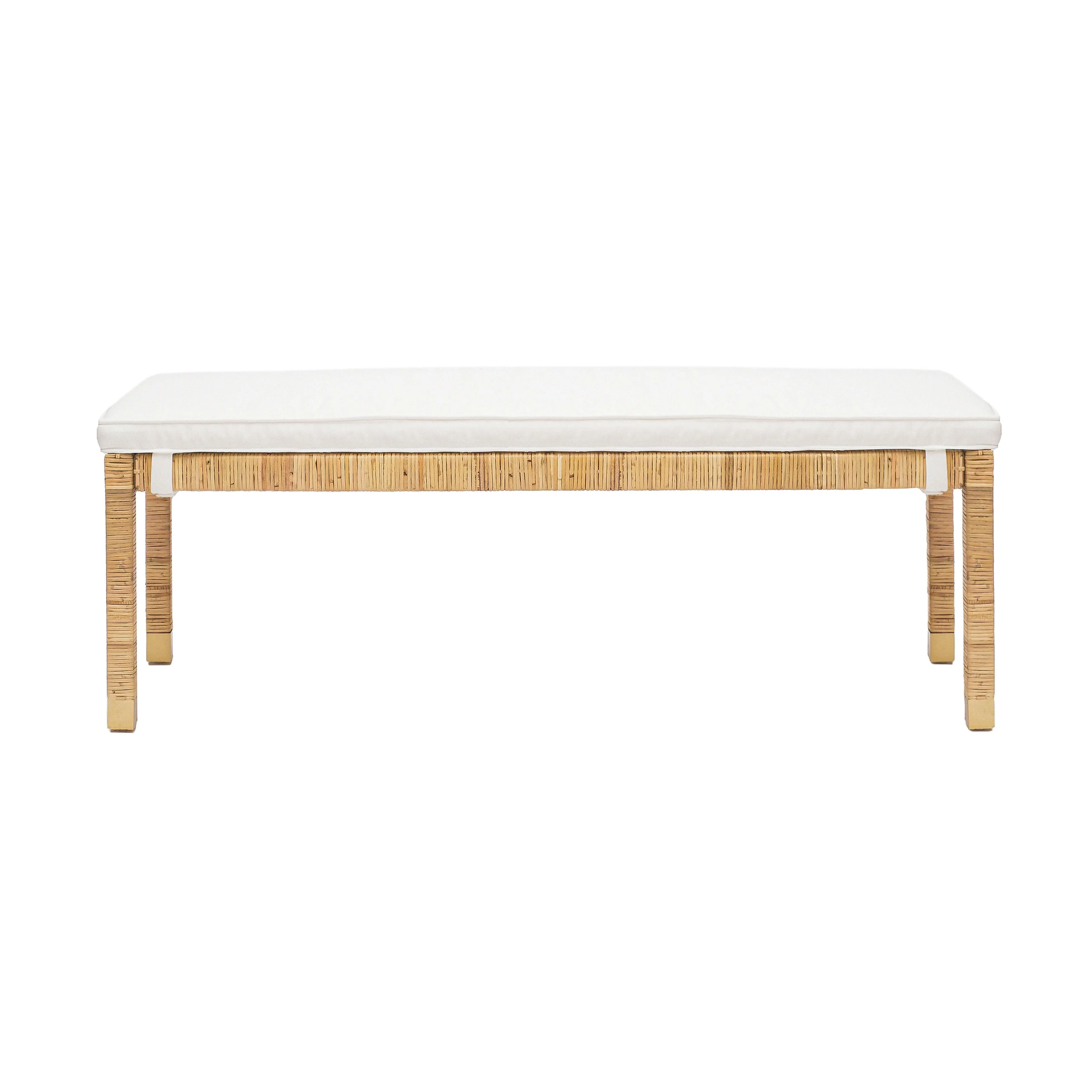 Amara Natural Woven Rattan Performance Fabric Bench - Image 3