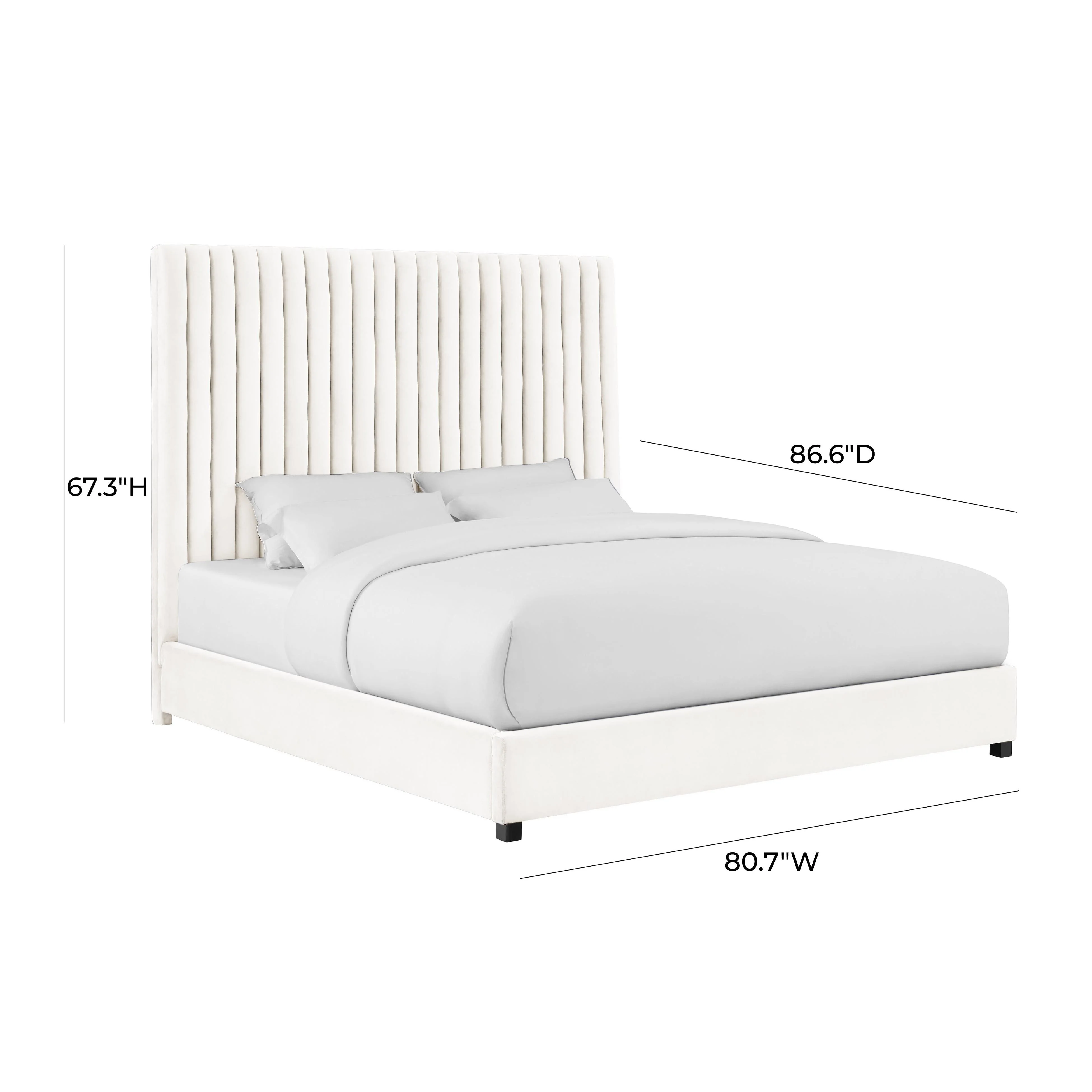 Arabelle White Velvet Bed in King - Image 6