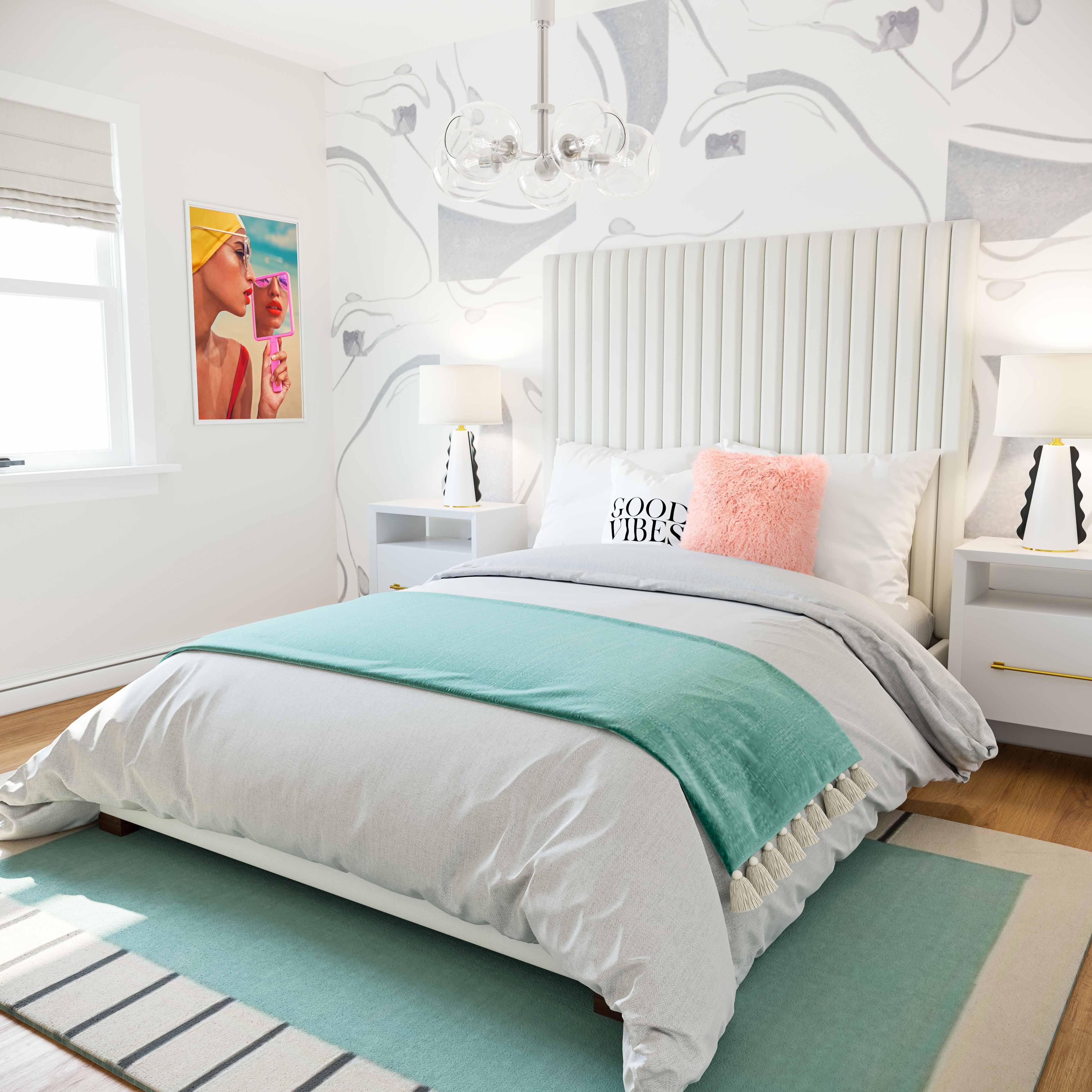 Arabelle White Velvet Bed in Queen - Image 2