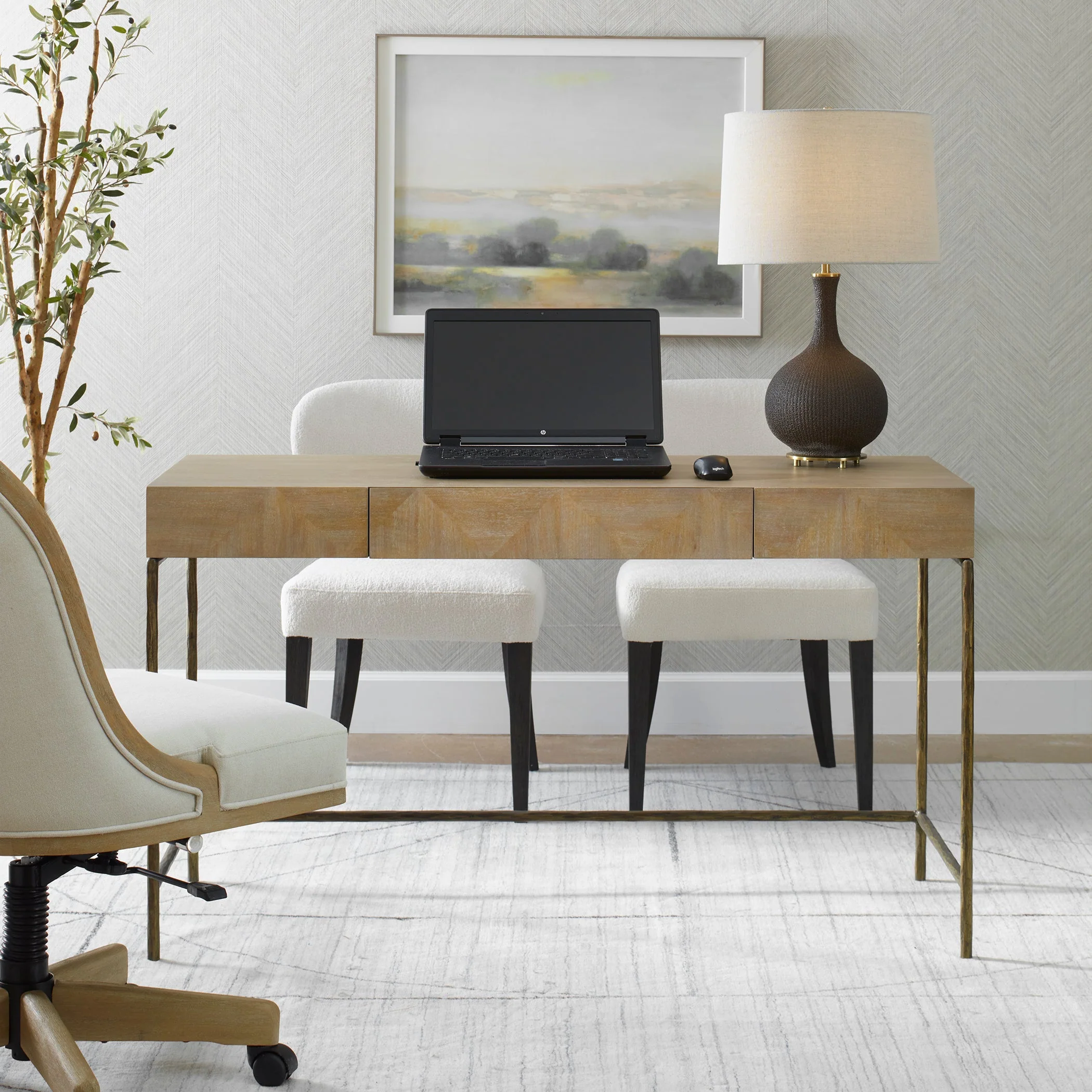 Aristotle Natuiral Wood Modern Desk - Image 2