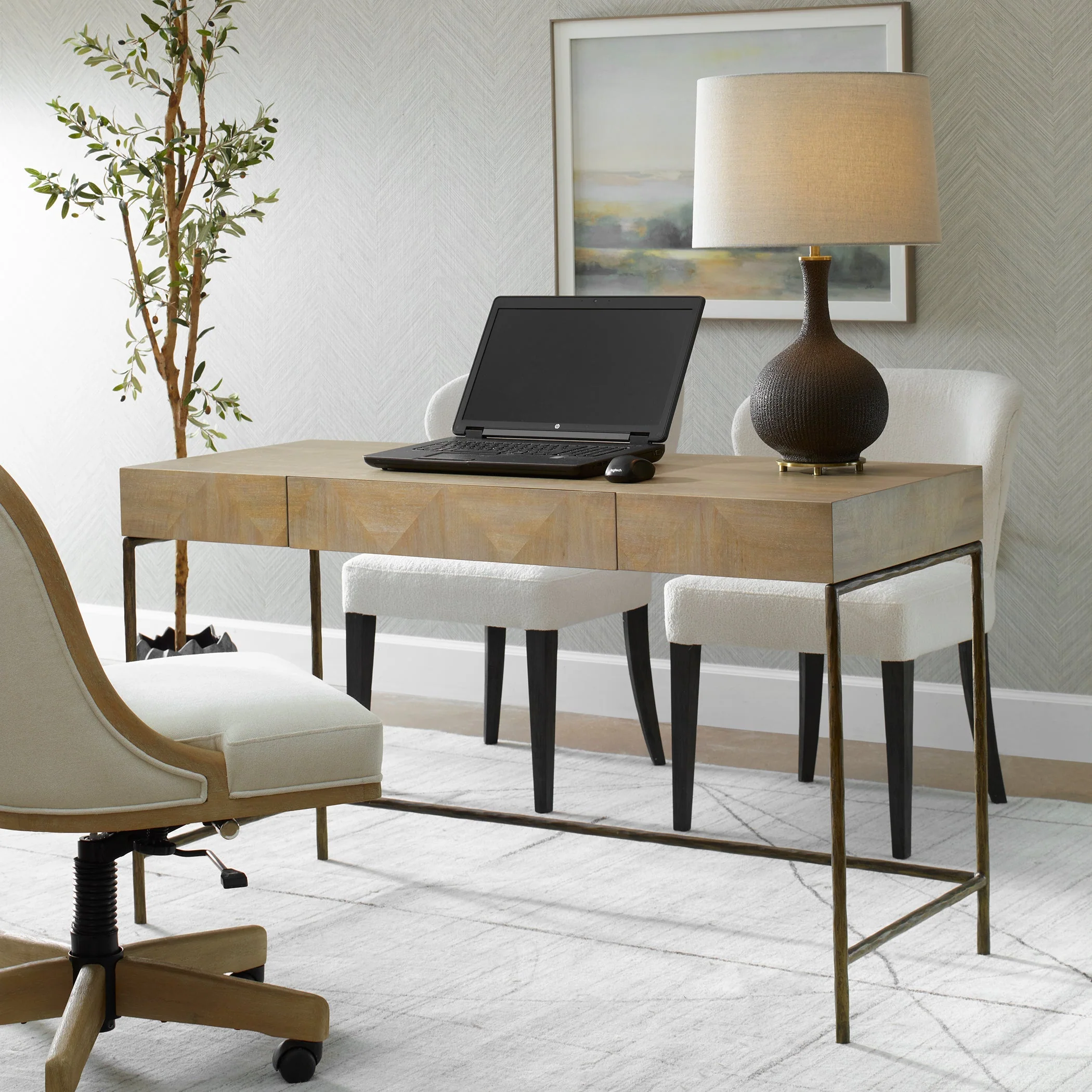 Aristotle Natuiral Wood Modern Desk - Image 3