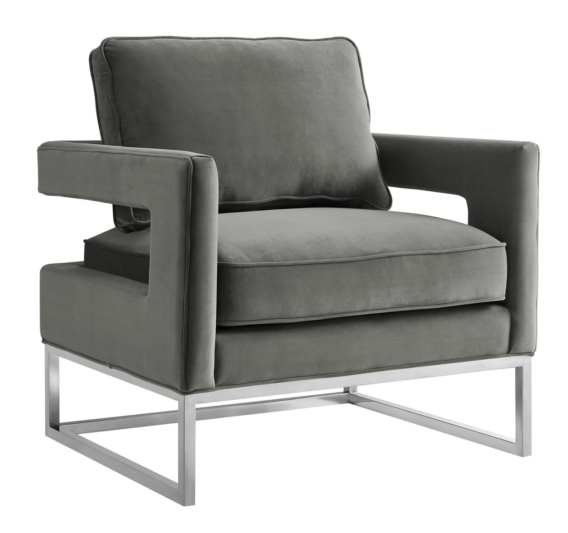 Avery Grey Velvet Chair - Silver Frame - Image 3
