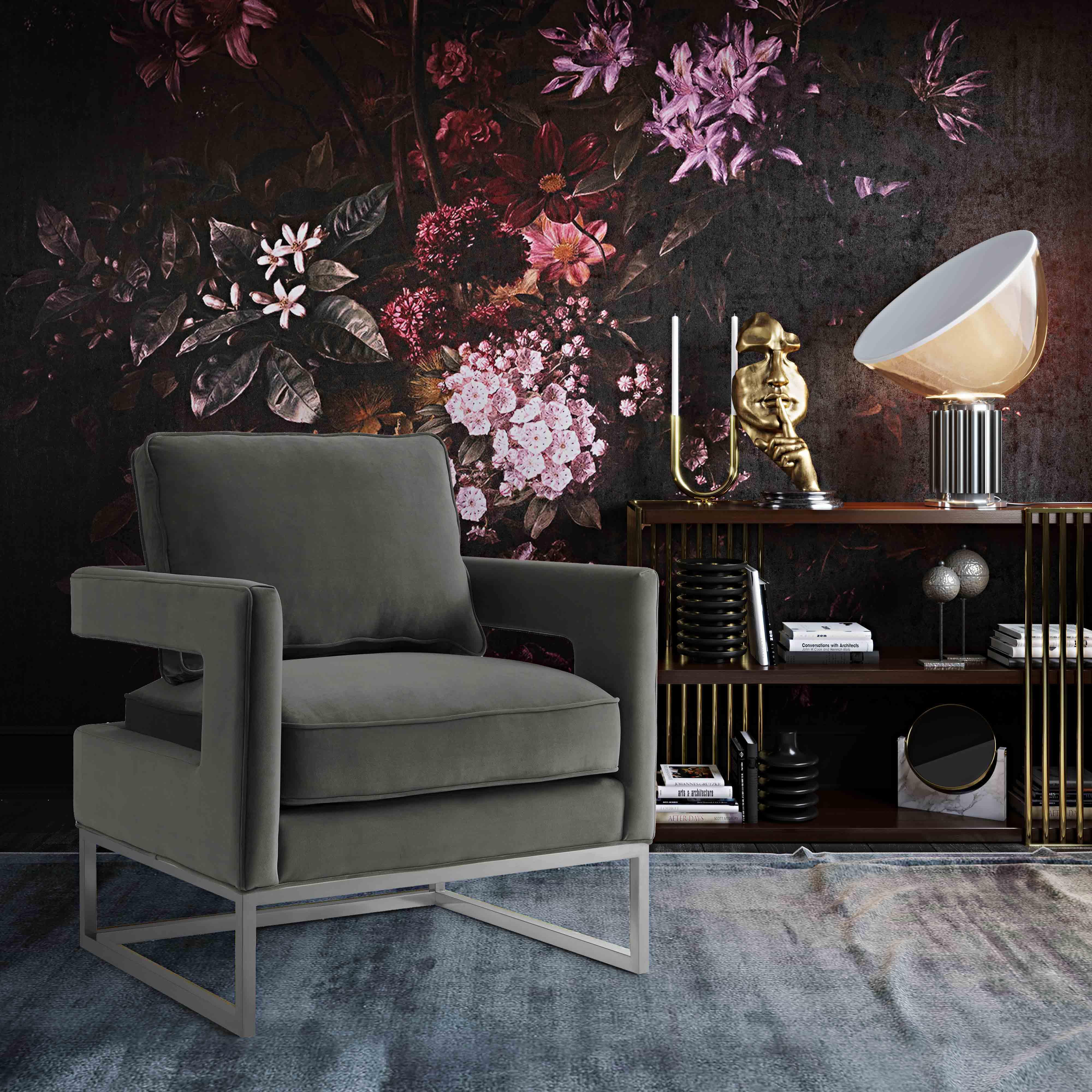 Avery Grey Velvet Chair - Silver Frame - Image 4