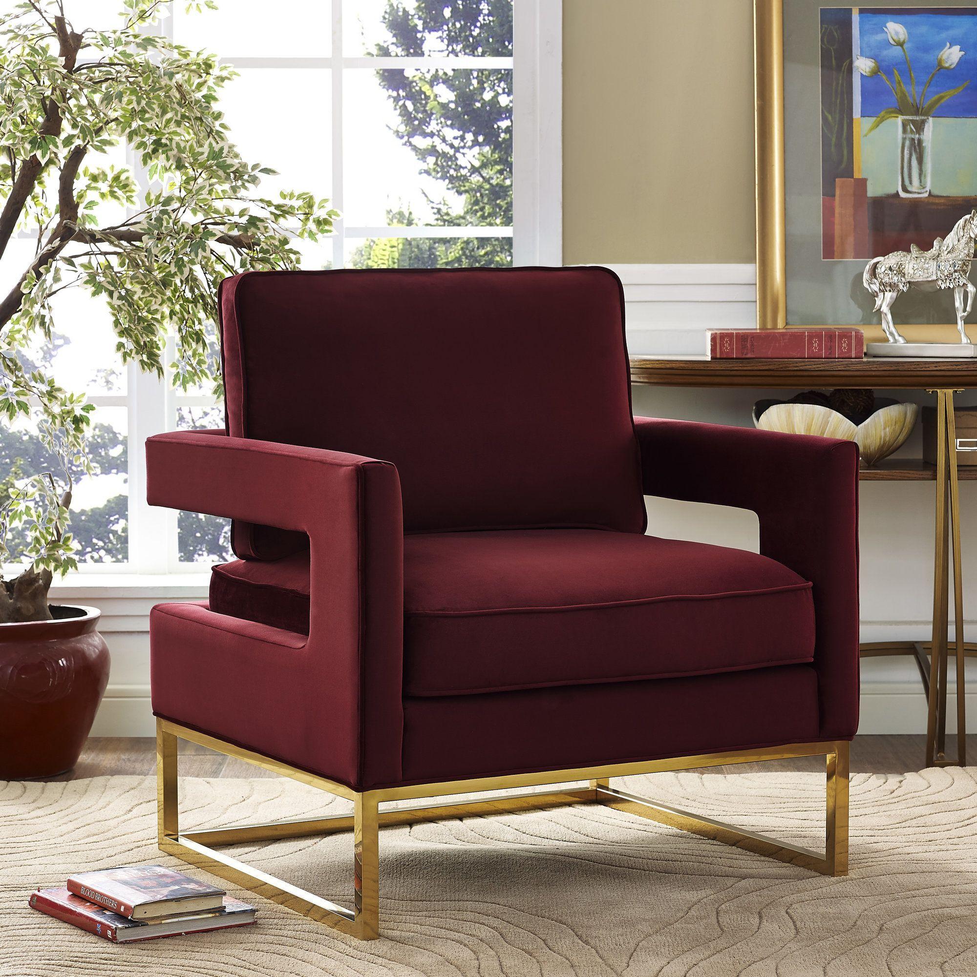 Avery Maroon Velvet Chair With Polished Gold Base - Image 4