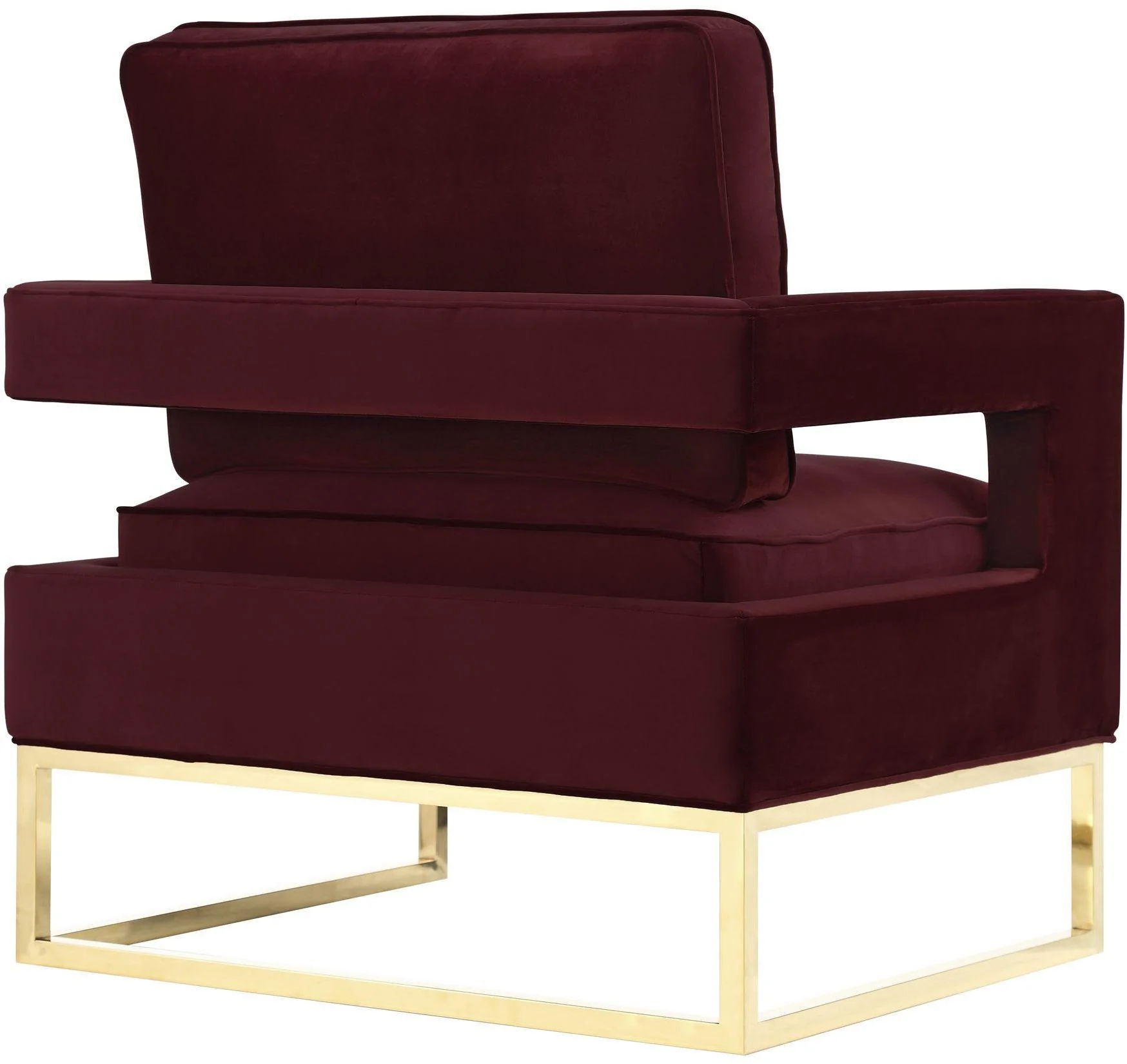 Avery Maroon Velvet Chair With Polished Gold Base - Image 6