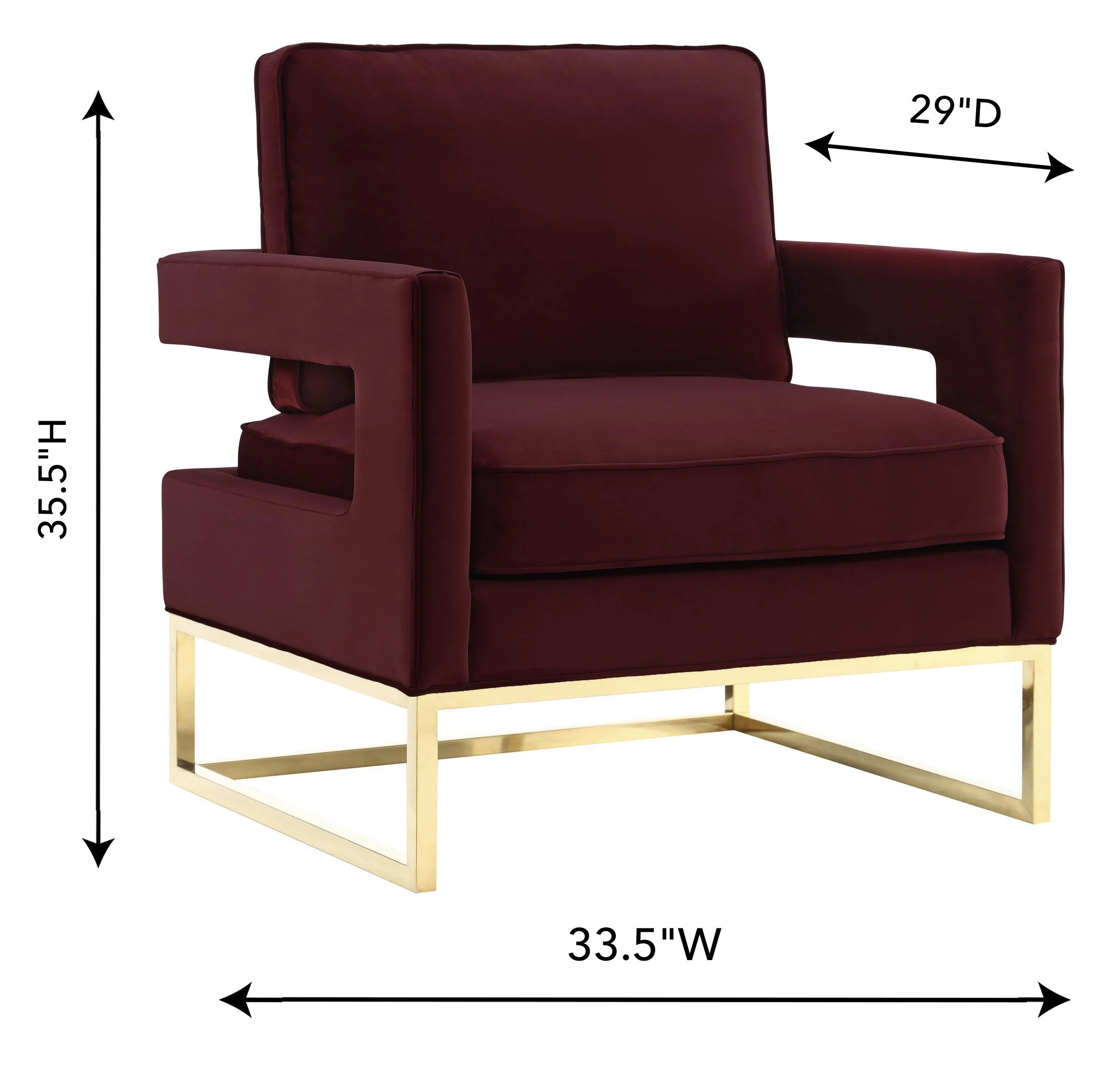 Avery Maroon Velvet Chair With Polished Gold Base - Image 8
