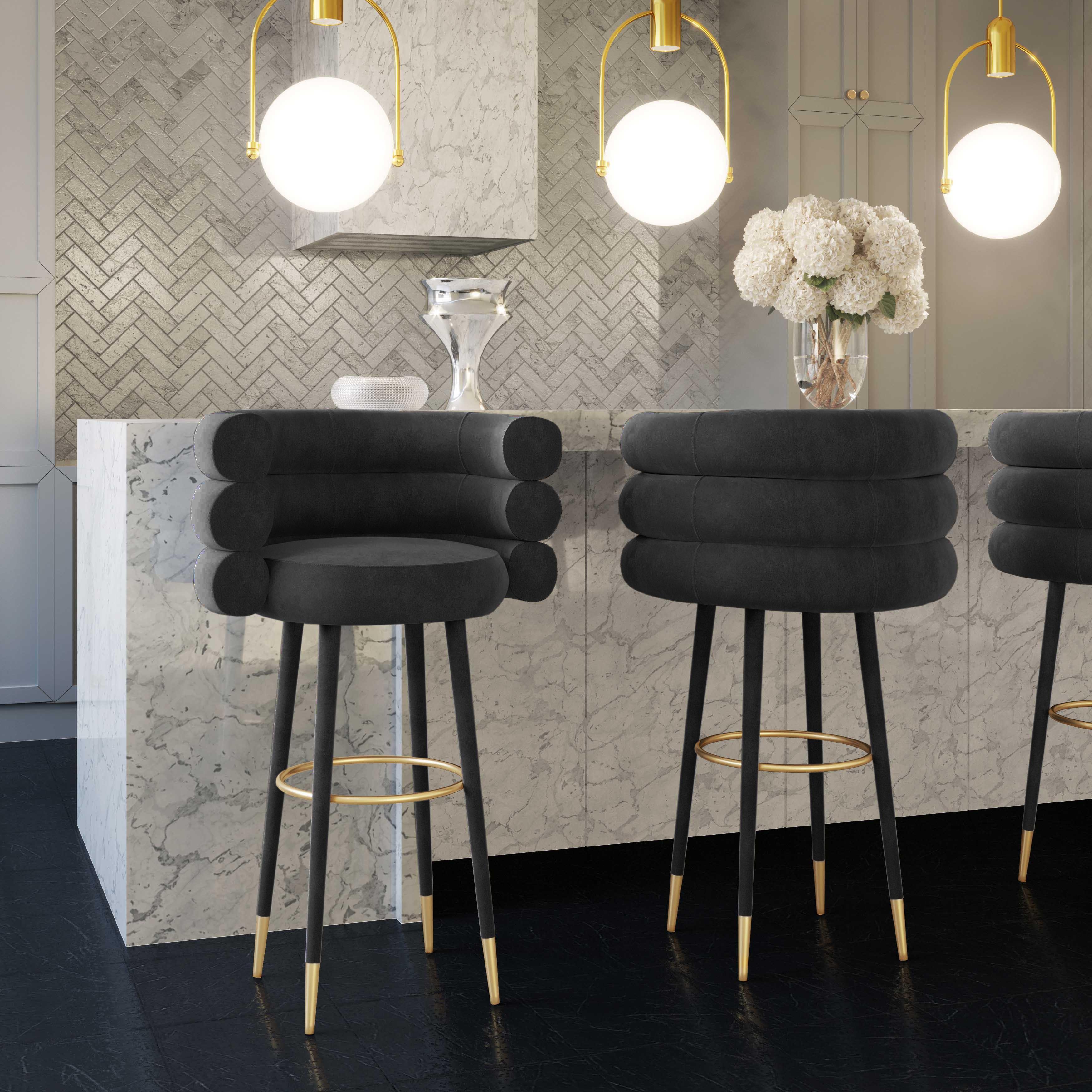 Betty Black Velvet Barstool - Image 4