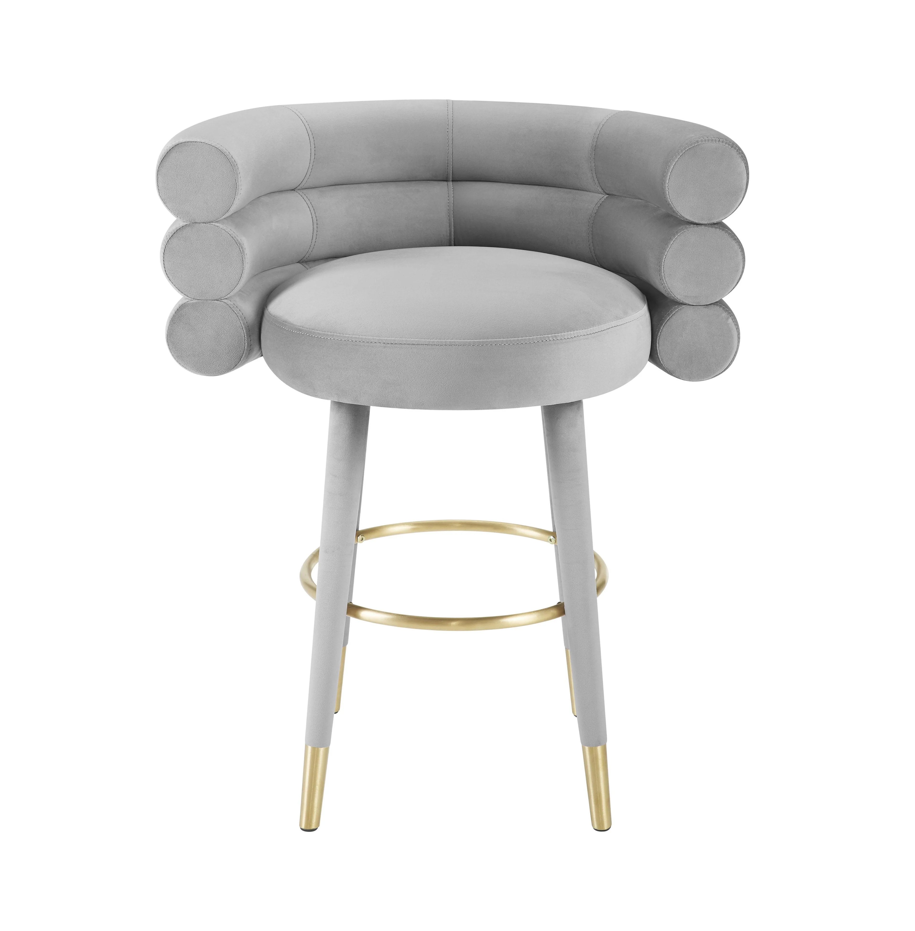 Betty Grey Velvet Counter Stool - Image 2