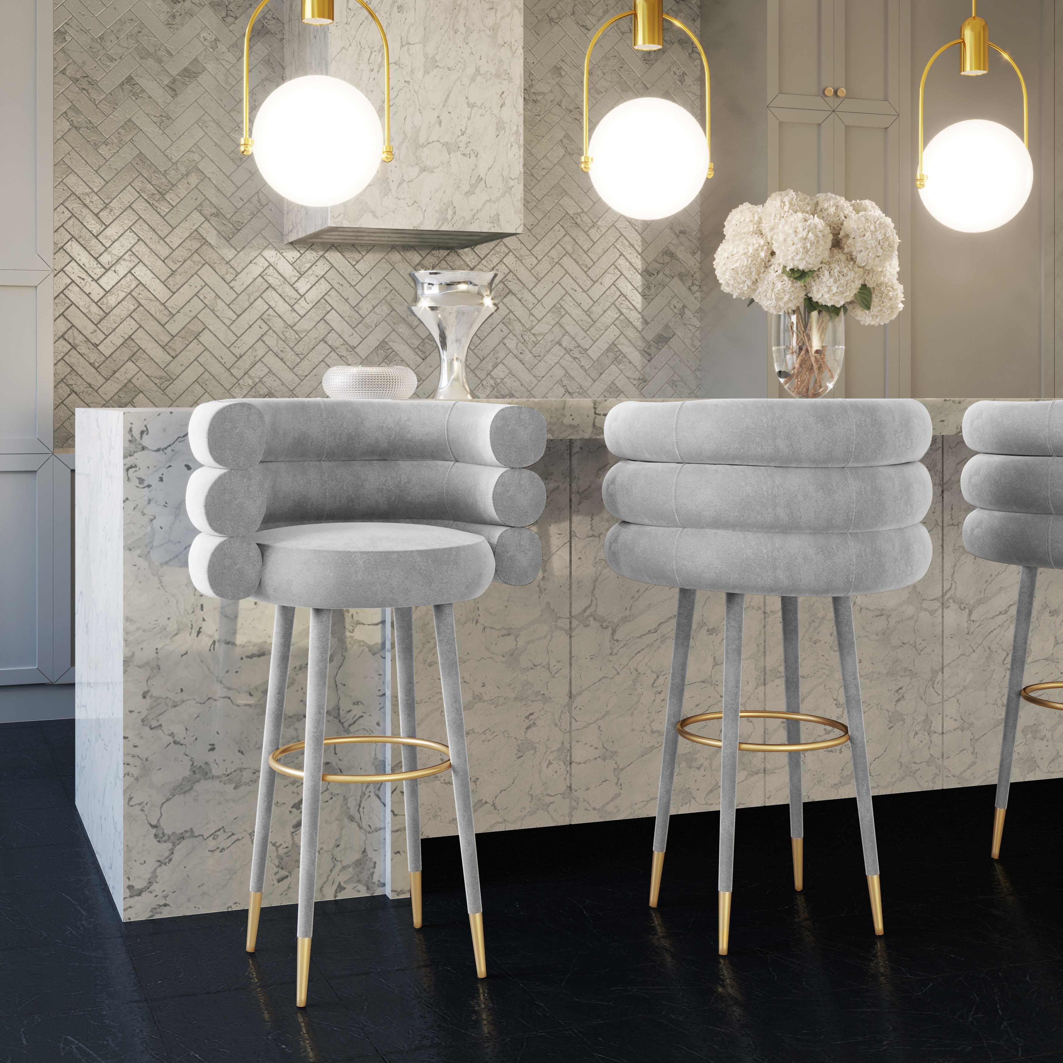Betty Grey Velvet Counter Stool - Image 6