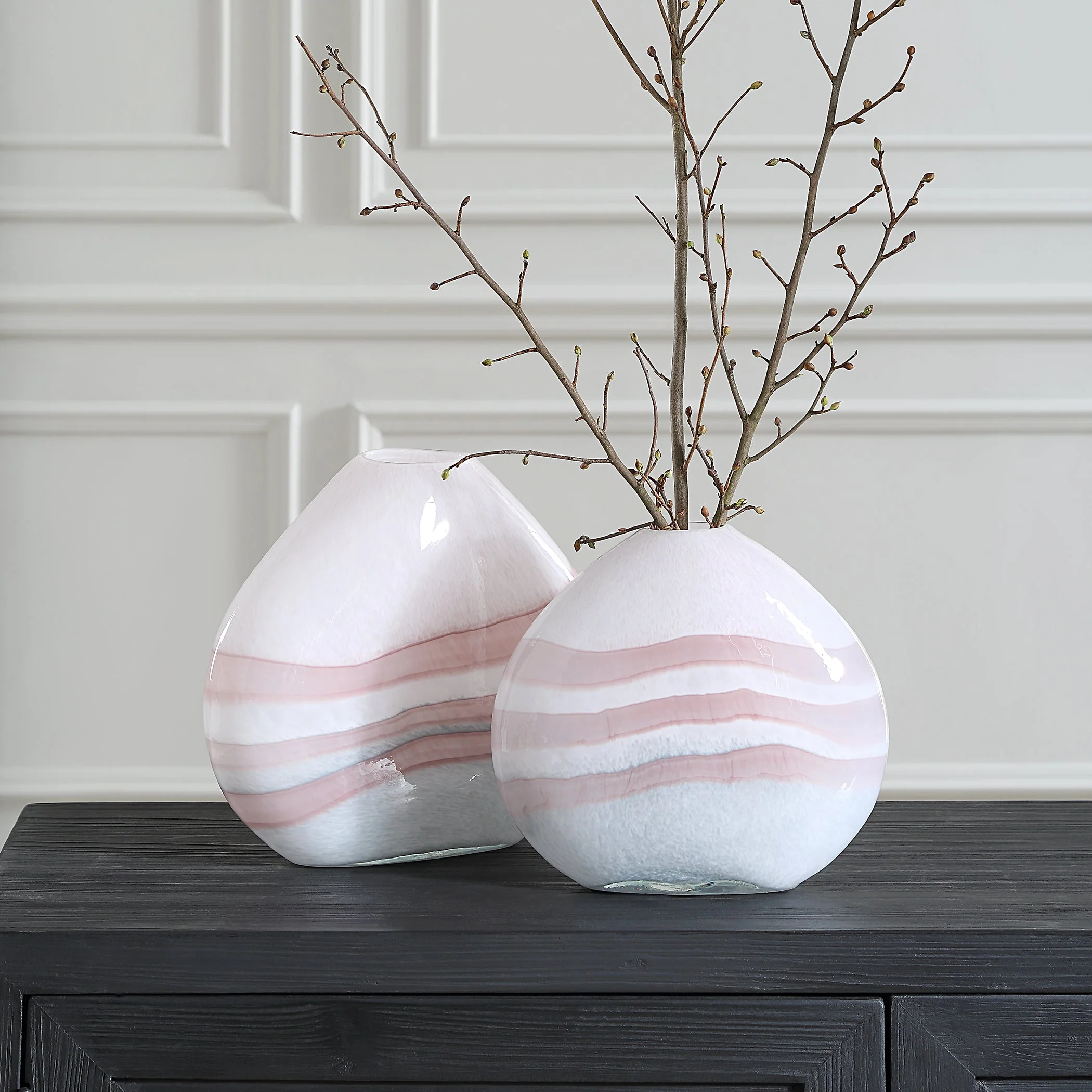 Blush Swirl Glass Vases, S/2 - Image 2