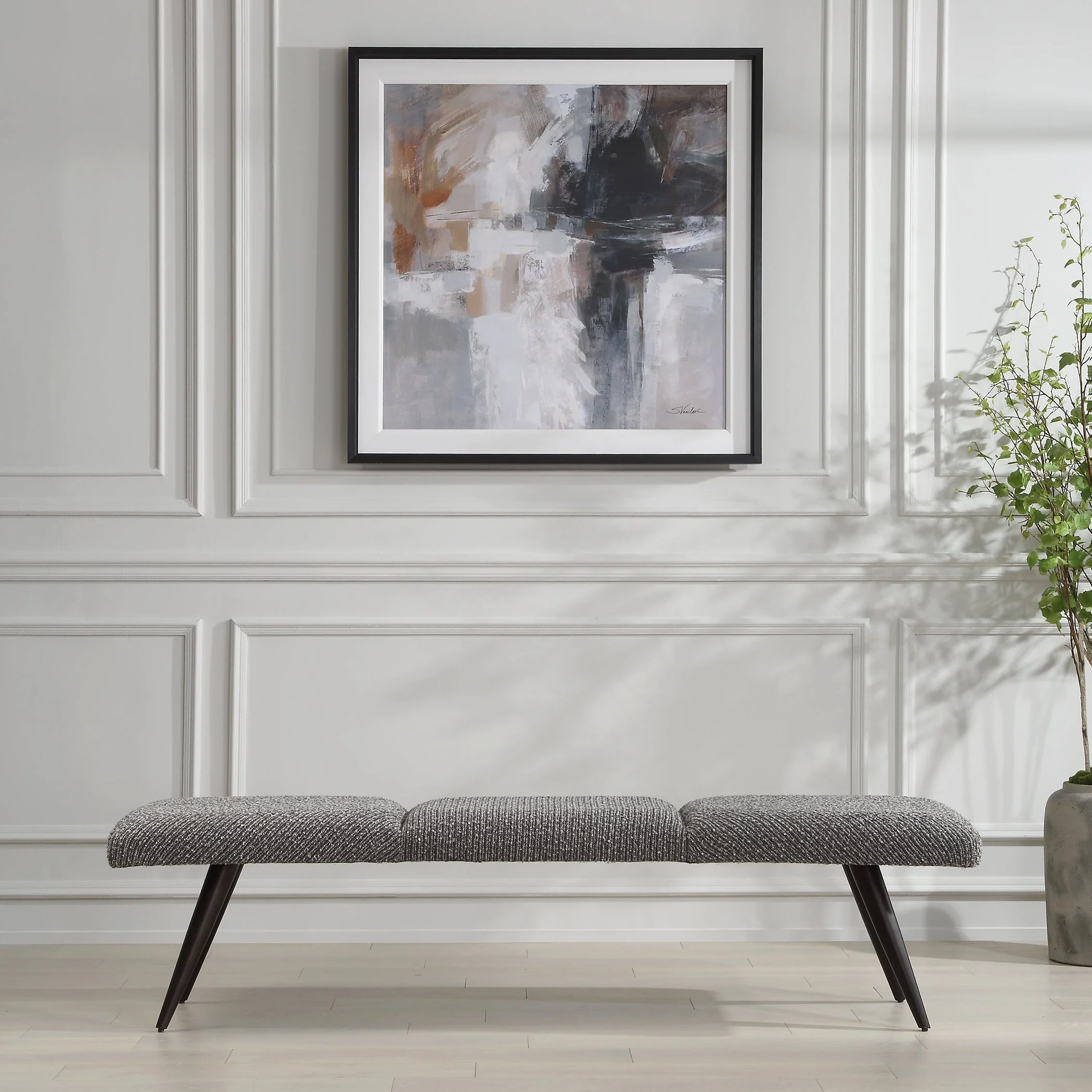 Bowtie Charcoal Fabric Bench - Image 2