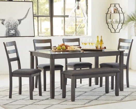 Bridson Dining Table and Chairs with Bench (Set of 6) - Image 2