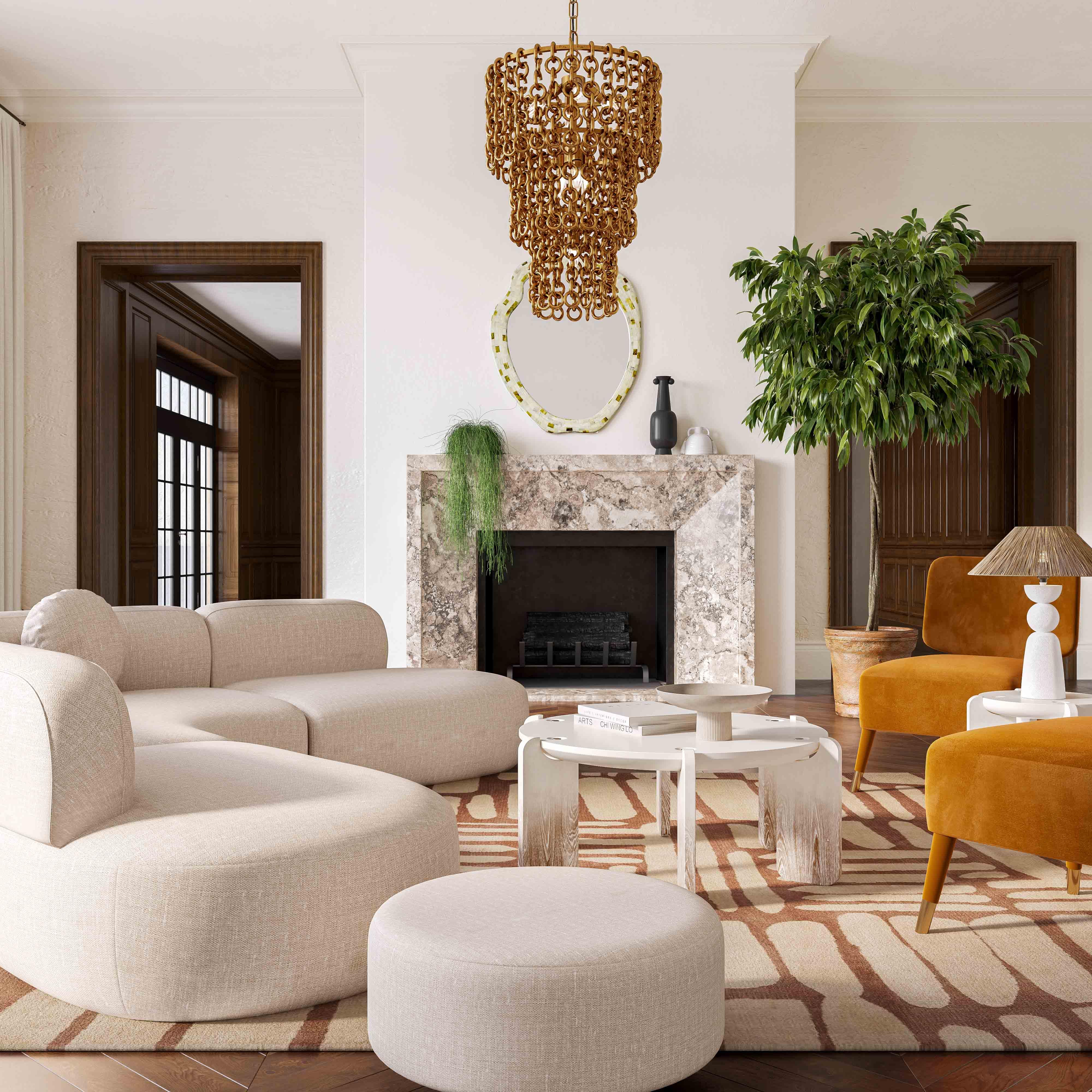 Broohah Beige Micro-Herringbone Ottoman - Image 5